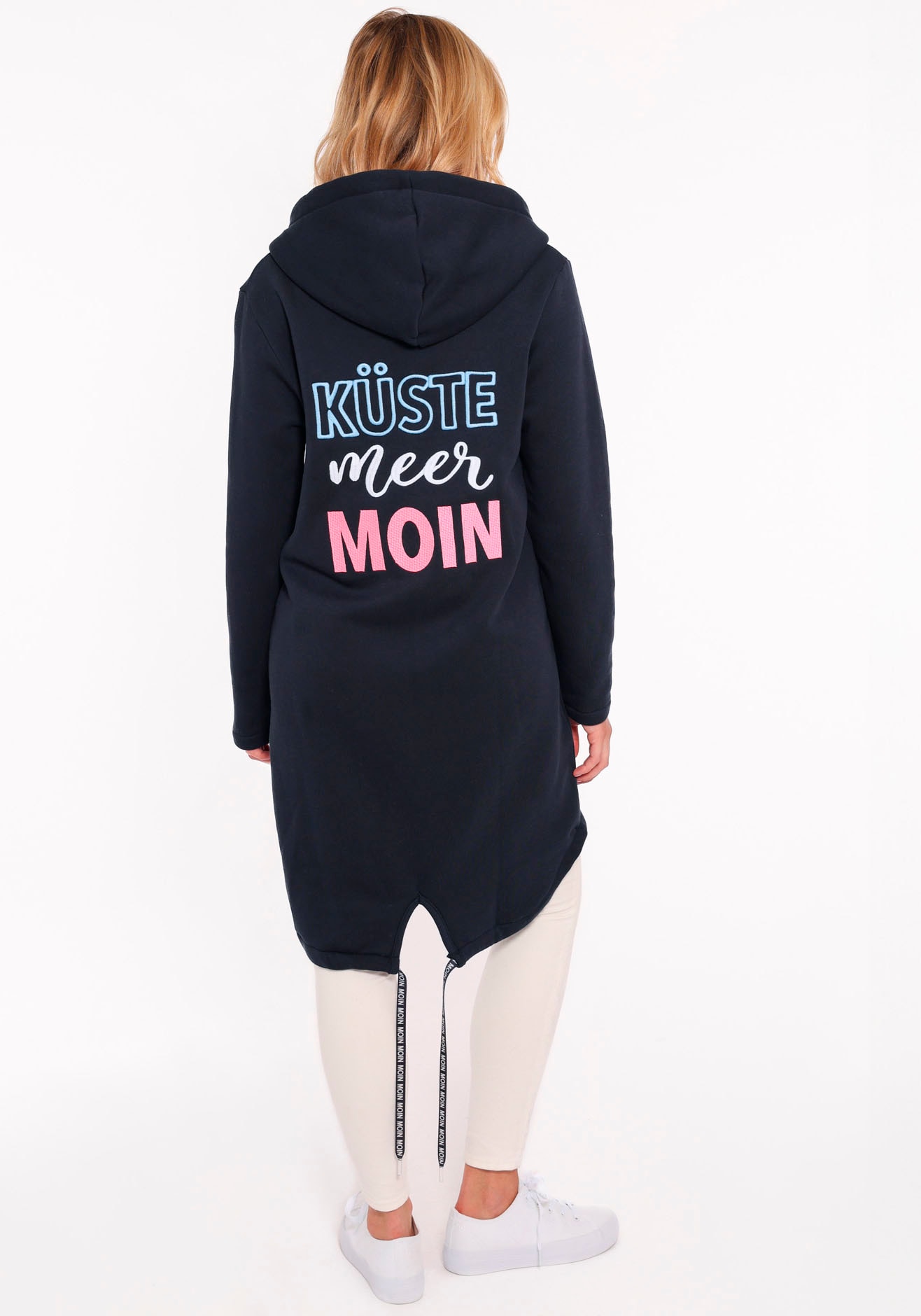 Zwillingsherz Jerseymantel »"Küste Meer Moin"«, mit Kapuze, Taschen, Front und Backmotiv Küste Meer Moin