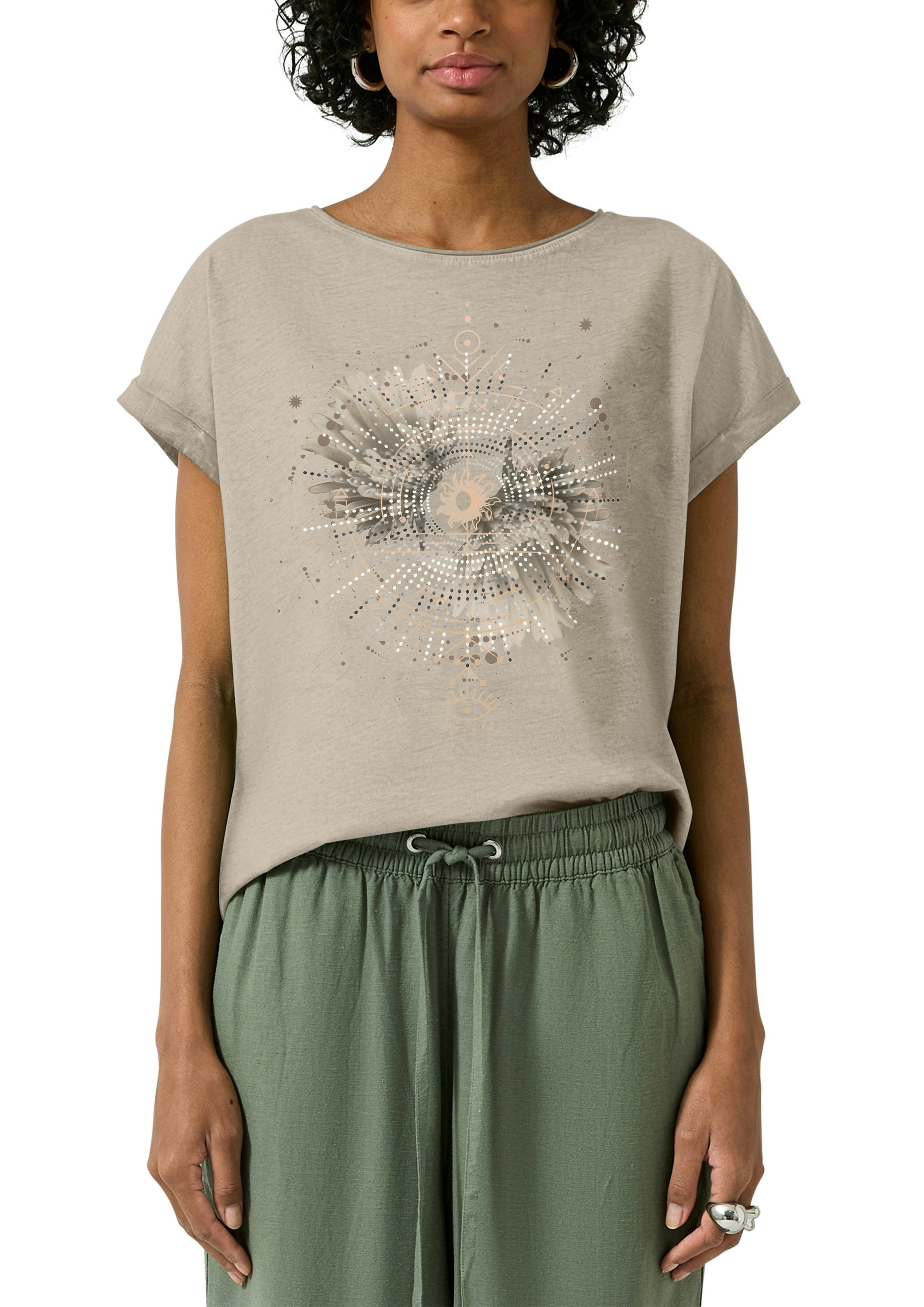 QS Shirt à col rond avec grand imprimé