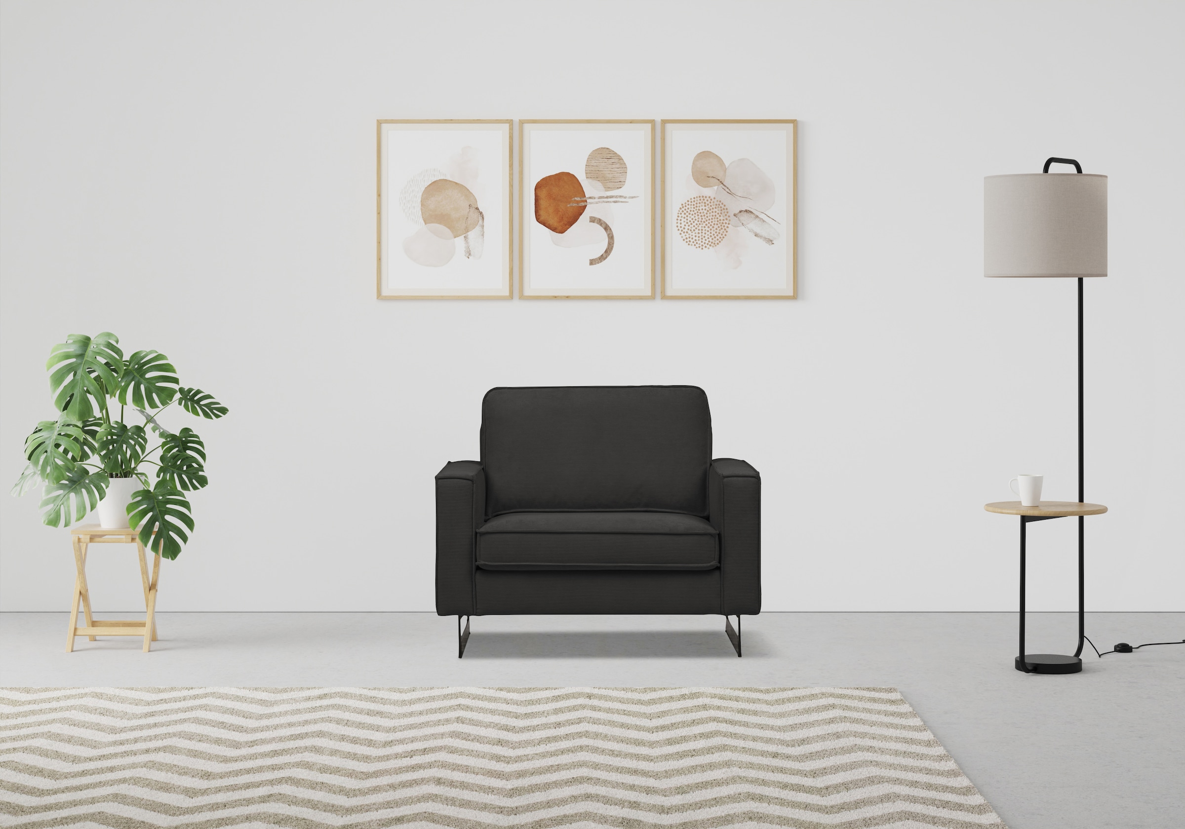 Places of Style Loveseat »Pinto 105 cm, Cord, Chenille, Lederoptik«, mit Keder, Metallfüssen und auch in Cord Bezug erhältlich