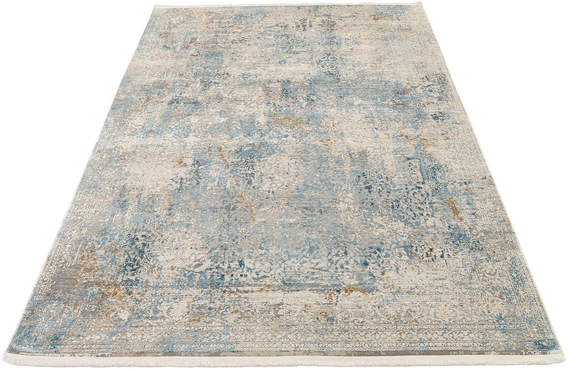 OCI DIE TEPPICHMARKE Teppich »BESTSELLER CAVA«, rechteckig, 8 mm Höhe, Glanz Viskose, mit Fransen, Hoch Tief Struktur, Vintage, Wohnzimmer