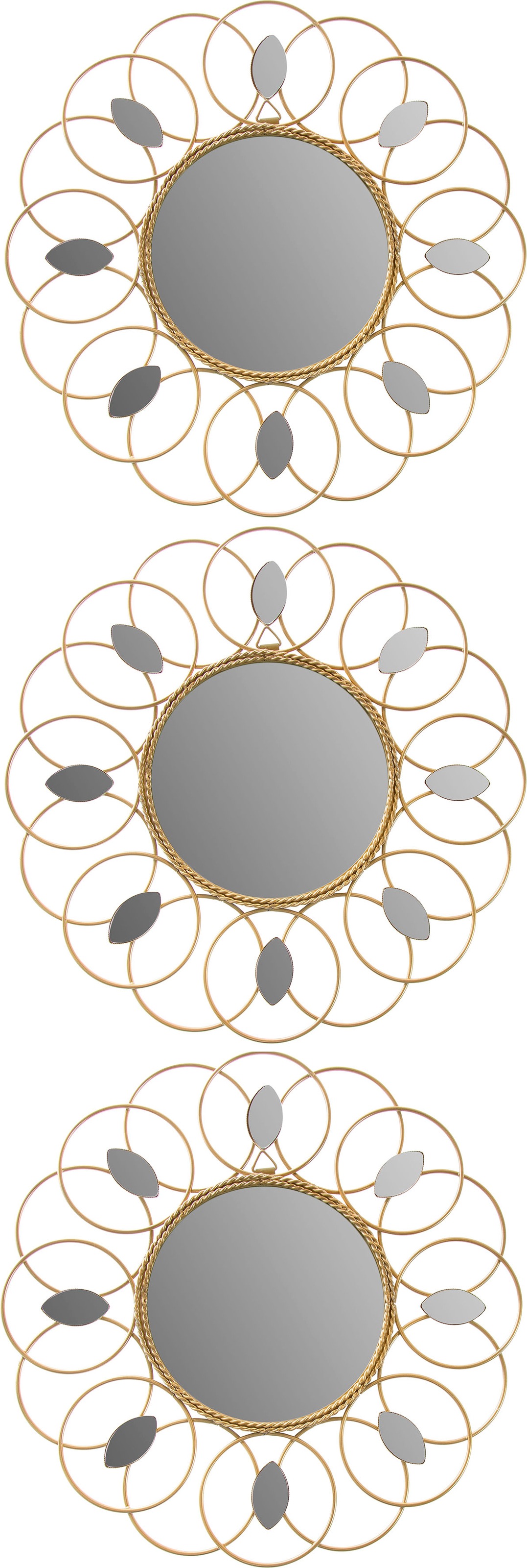 Image of Myflair Möbel & Accessoires Dekospiegel »Antigua, goldfarben«, (Set, 3 St.), Wandspiegel, Wanddeko, Rahmen aus Metall, rund, Ø 25,5 cm, Blütenform, Wohnzimmer bei Ackermann Versand Schweiz