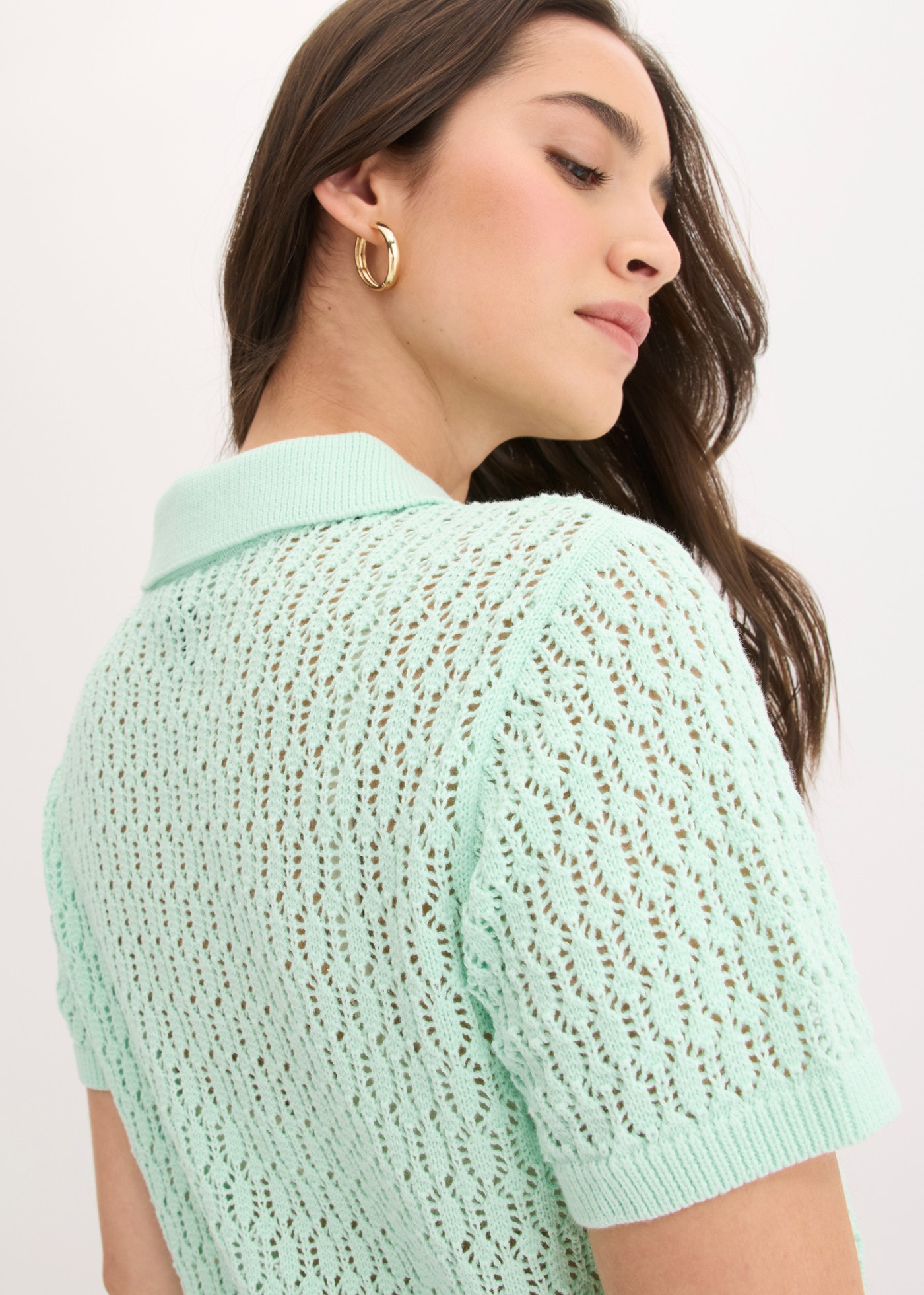 bonprix Pull en tricot en pur coton, coupe confortable, avec motif ajouré au tricot