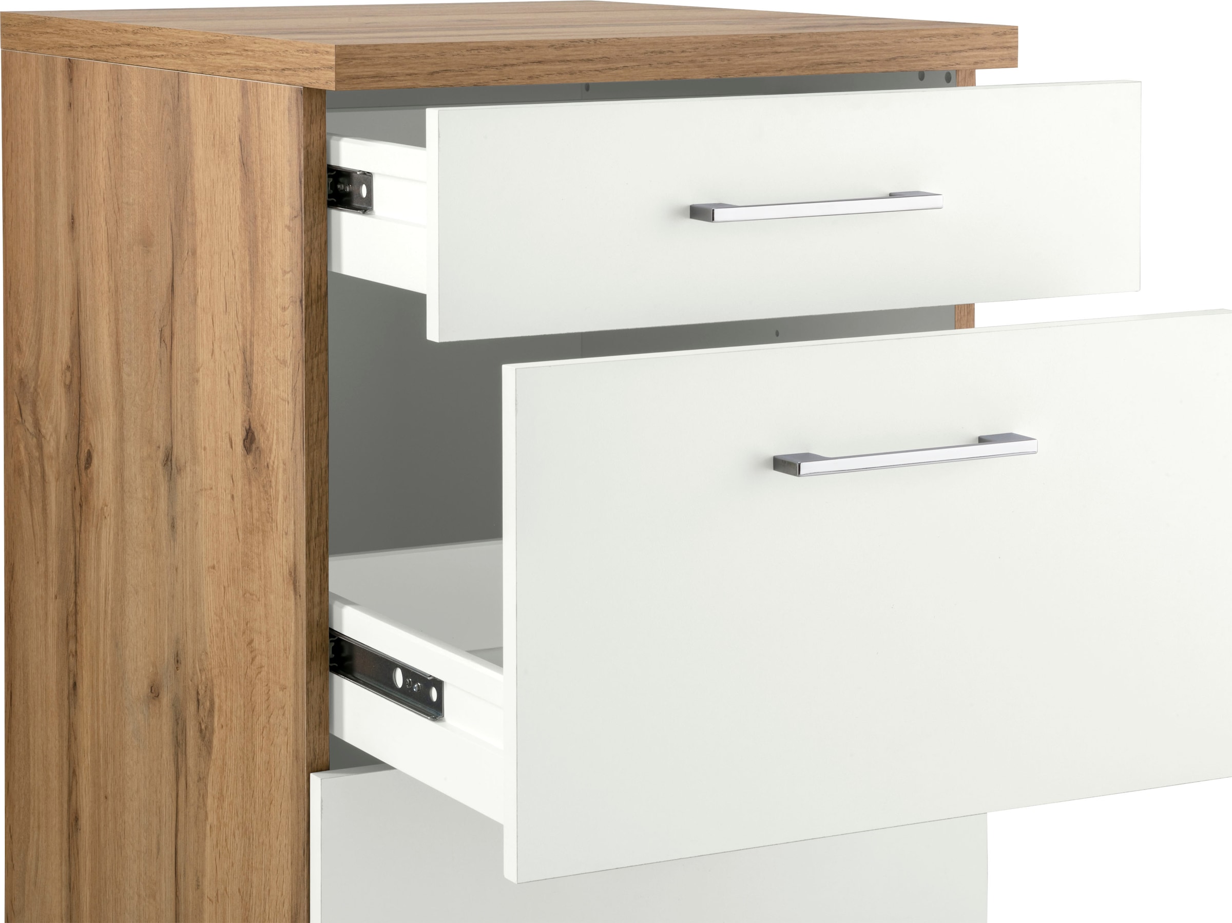 KOCHSTATION Armoire basse coulissante »KS-Colmar« 50 cm, avec poignée en métal, tout à portée de main grâce à deux grands tiroirs