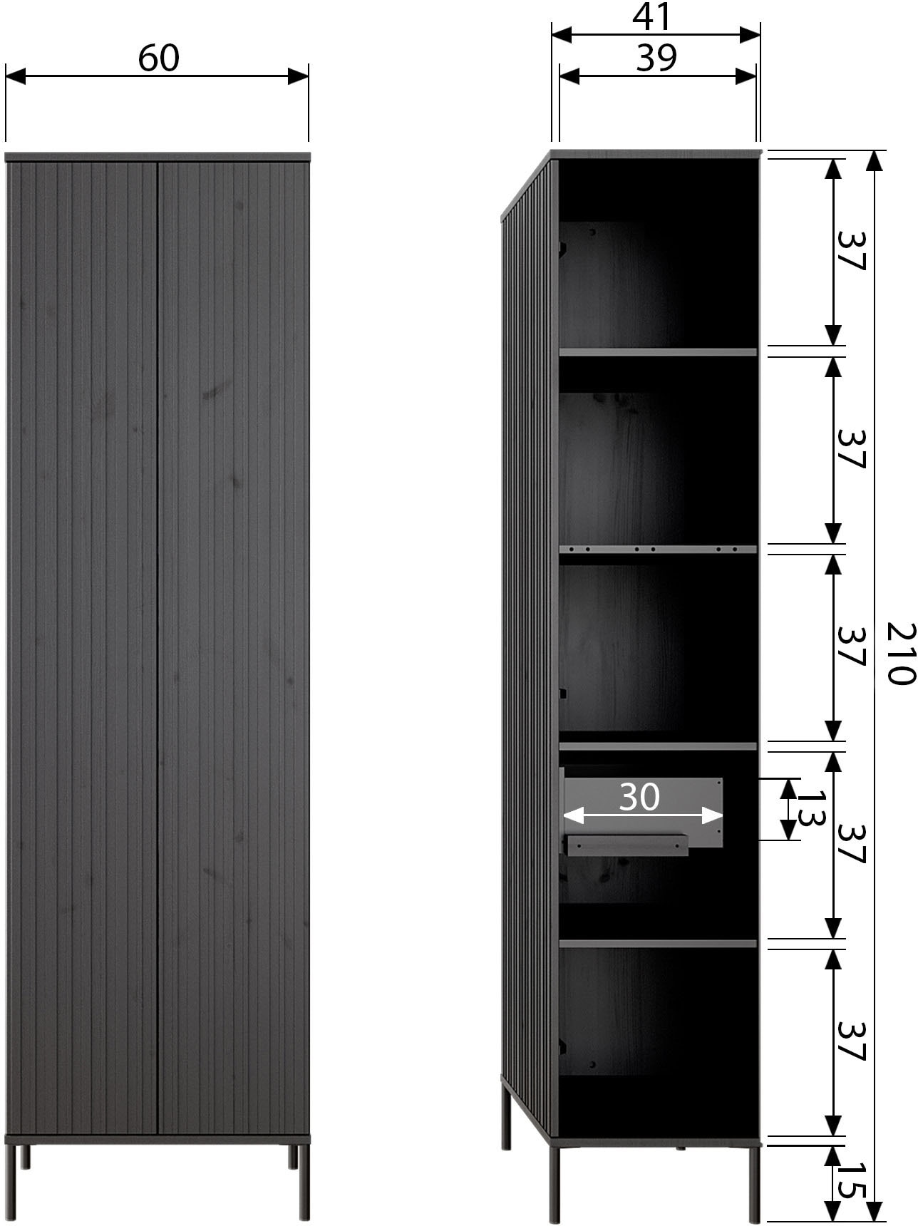 WOOOD Armoire vestiaire »New Gravure, Mehrzweckschrank mit 5 Fächern« Haut meuble New Gravure de WOOOD avec rangement, style et système push-to-open