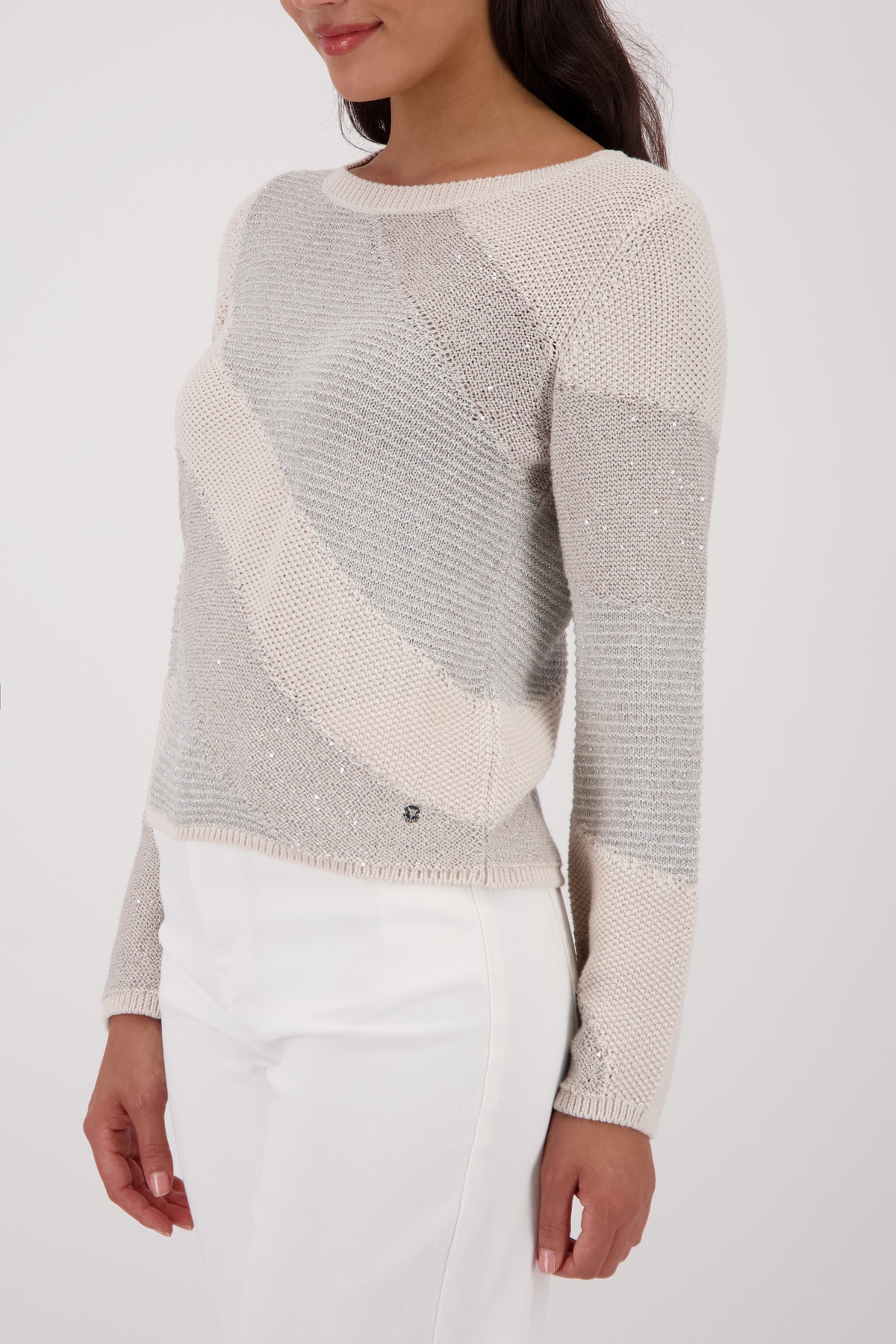 Monari Pull en tricot »Pullover Materialmix« Regular fit mit Glanzdetails