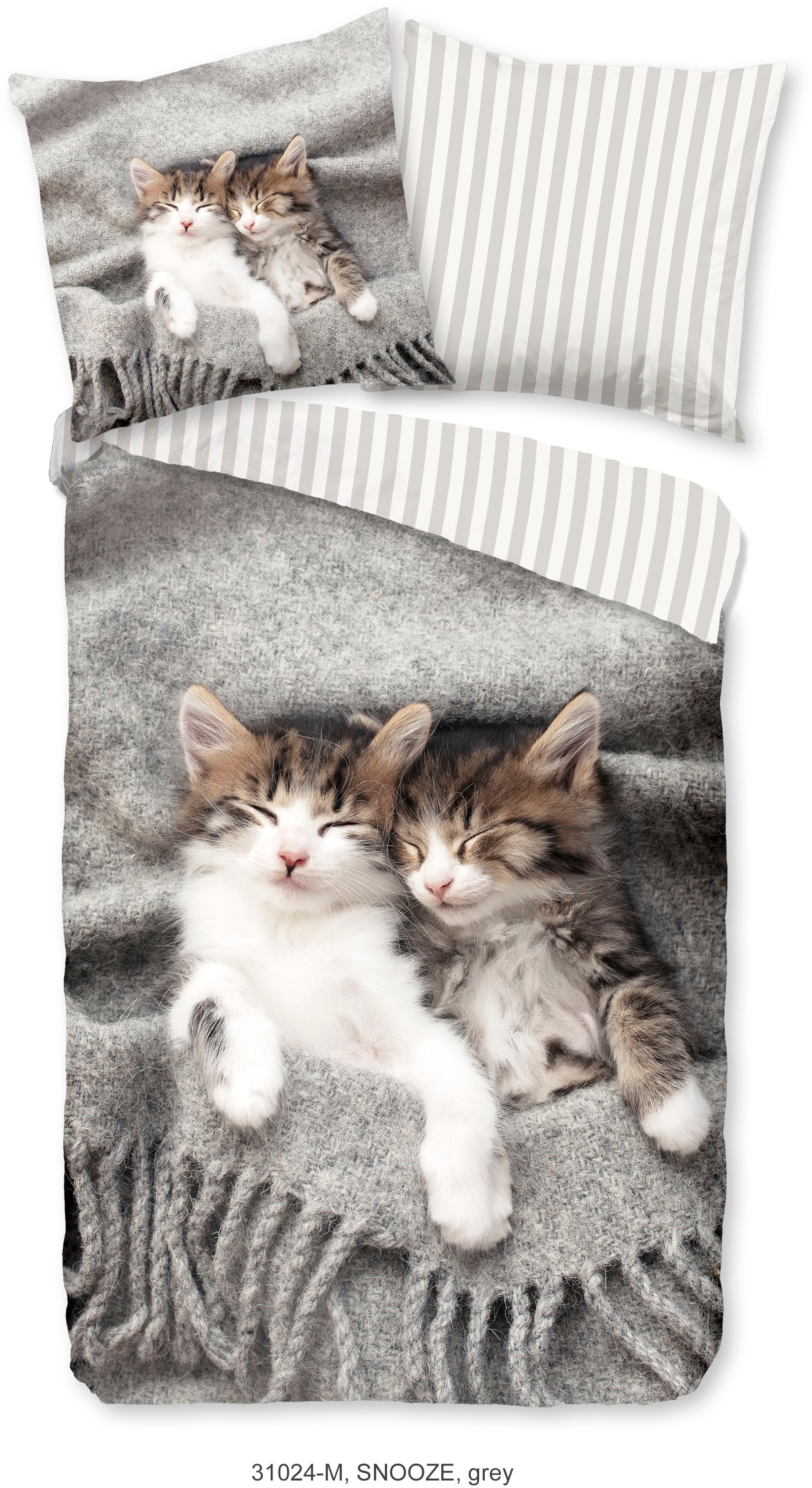 PURE luxury collection Kinderbettwäsche »Snooze«, Mikrofaser, 135x200, Pflegeleicht, Reissverschluss, Wende, Kind, Katze