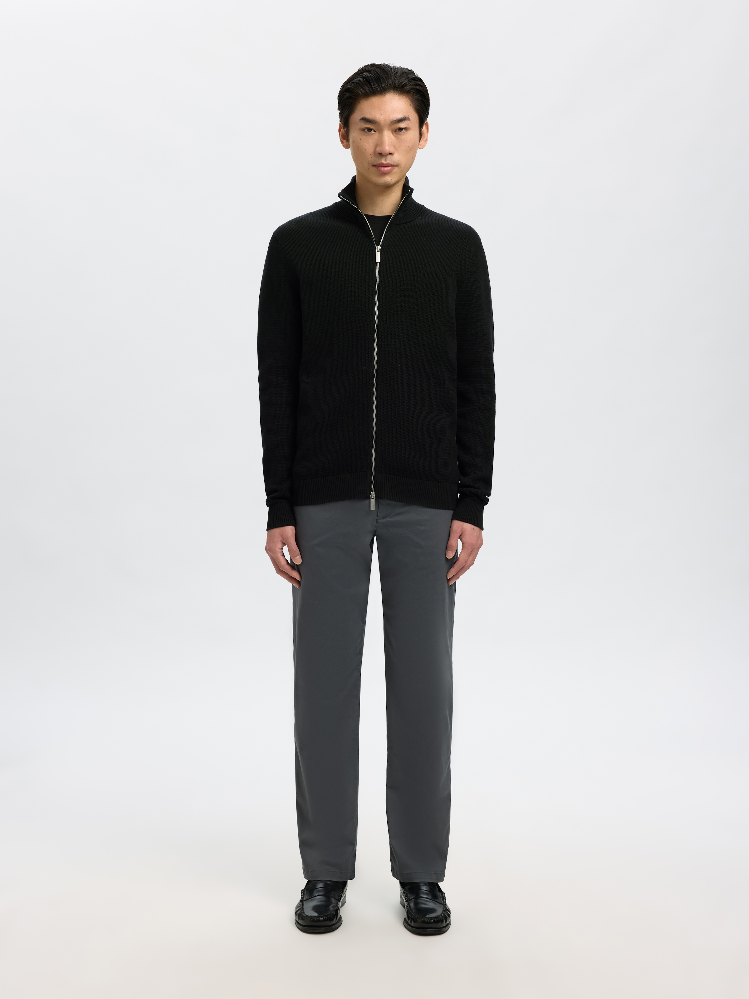 SELECTED Strickjacke »SLMDANE LS KNIT STRUCTURE FULL ZIP NOOS« Baumwolle, regular fit