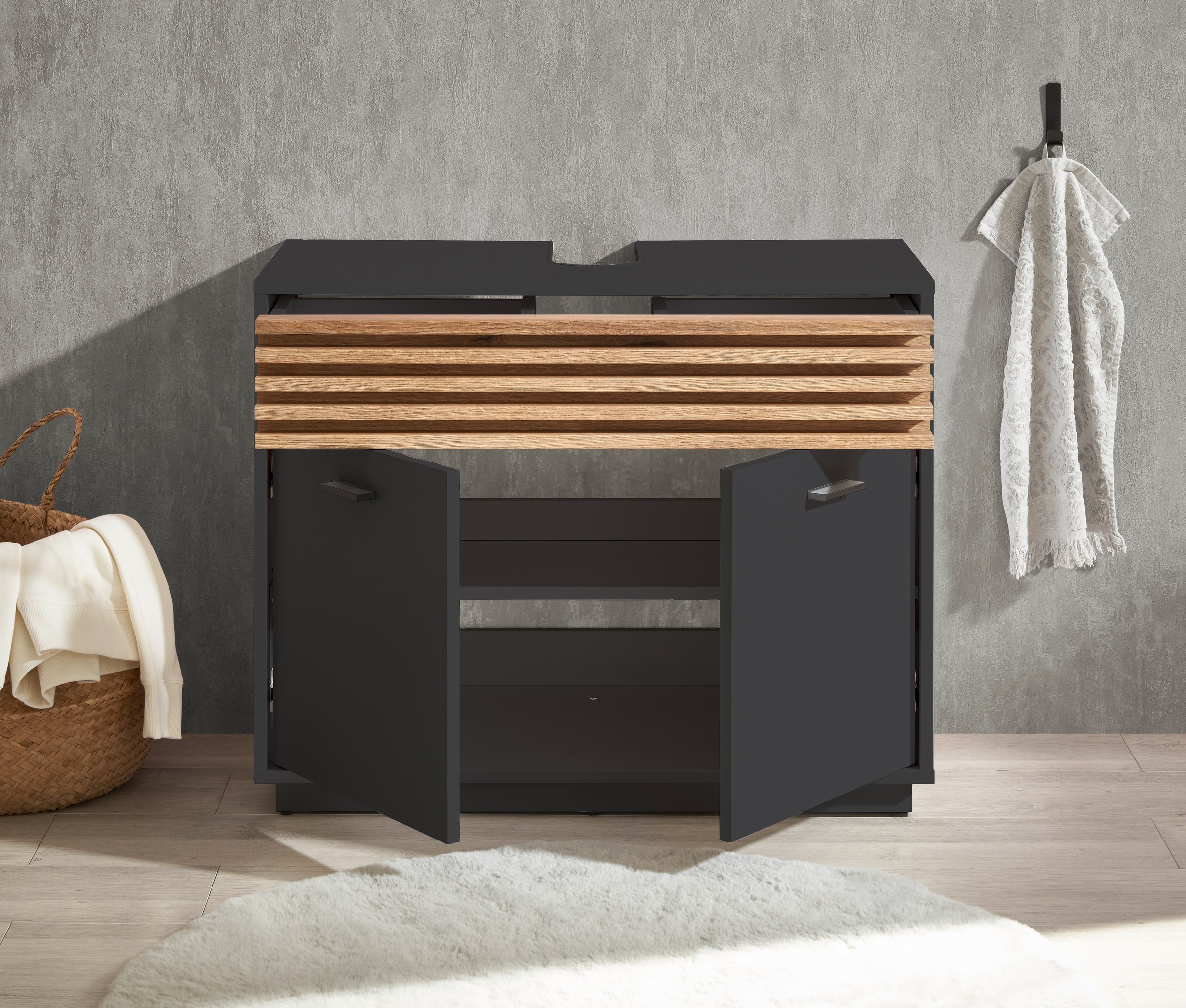 BASIC by Balculina Armoire sous lavabo »Liguria B/H/T 80x64x40 cm« 1 cuis tlg. Largeur 80cm, tiroir sous plan, FSC-Mix 70%
