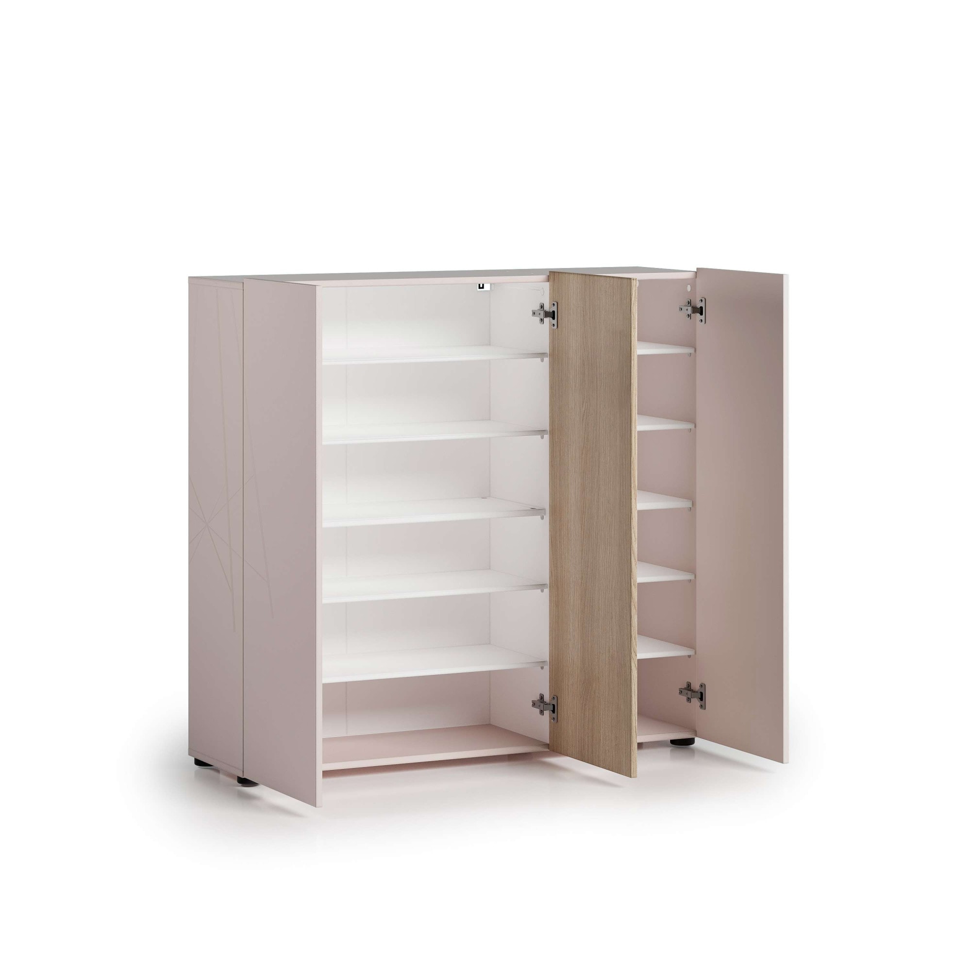 Home affaire Schuhschrank »LADY, Schuhkommode,Schuhmöbel,Schuhablage,Schuhregal« Korpus und weisse Türen hochglänzend lackiert.,  10 Einlegeböden,12 Fächer,ca. 24 Paar Schuhe-Masse: B/T/H:120x34x115 cm