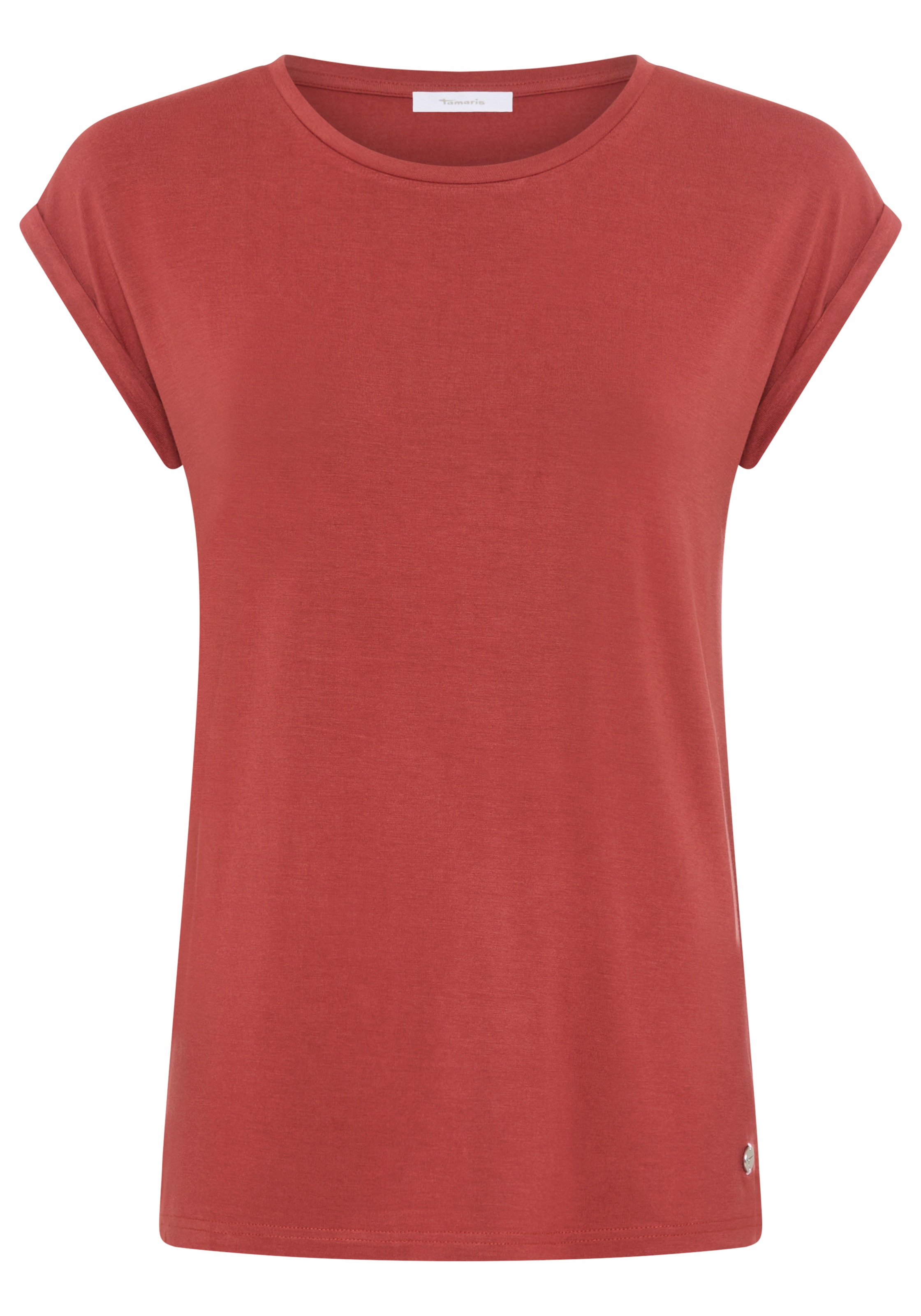 Tamaris T-Shirt Regular Fit, mit überlappenden Schultern, Kurzarm mit Aufschlag