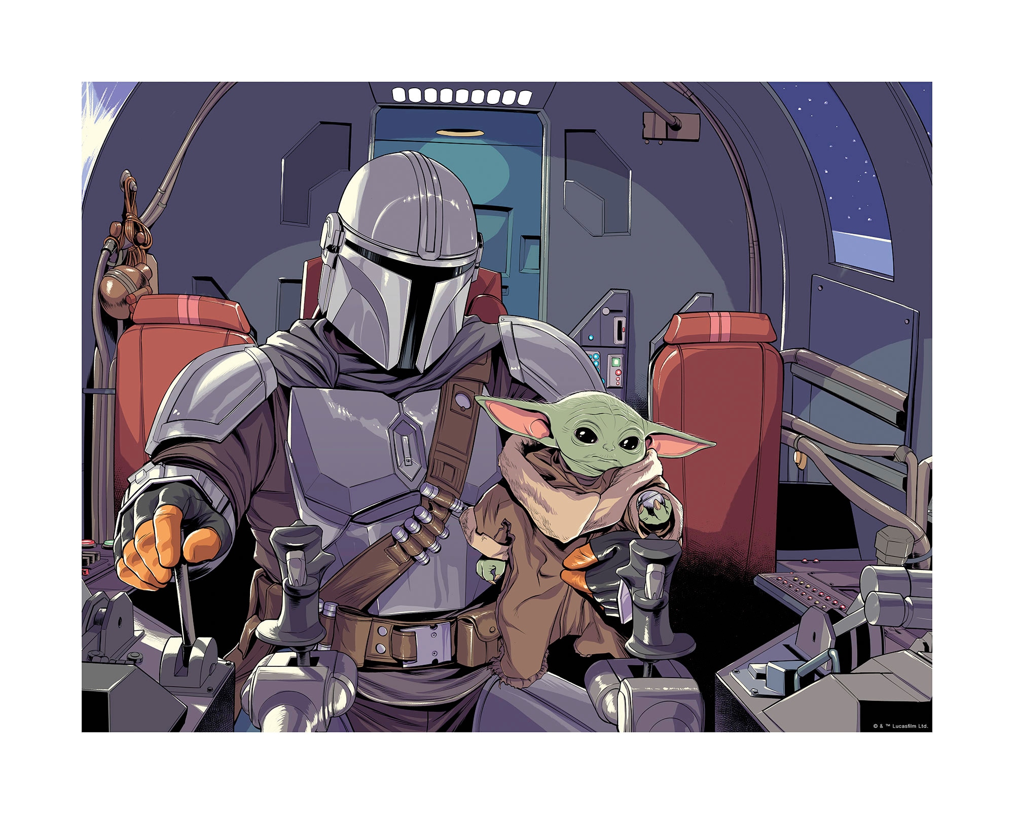 Image of Komar Bild "Mandalorian The Child Cockpit" Disney Star Wars 1 Stk. tlg. Wandbild zur Dekoration im Kinderzimmer - ohne Rahmen