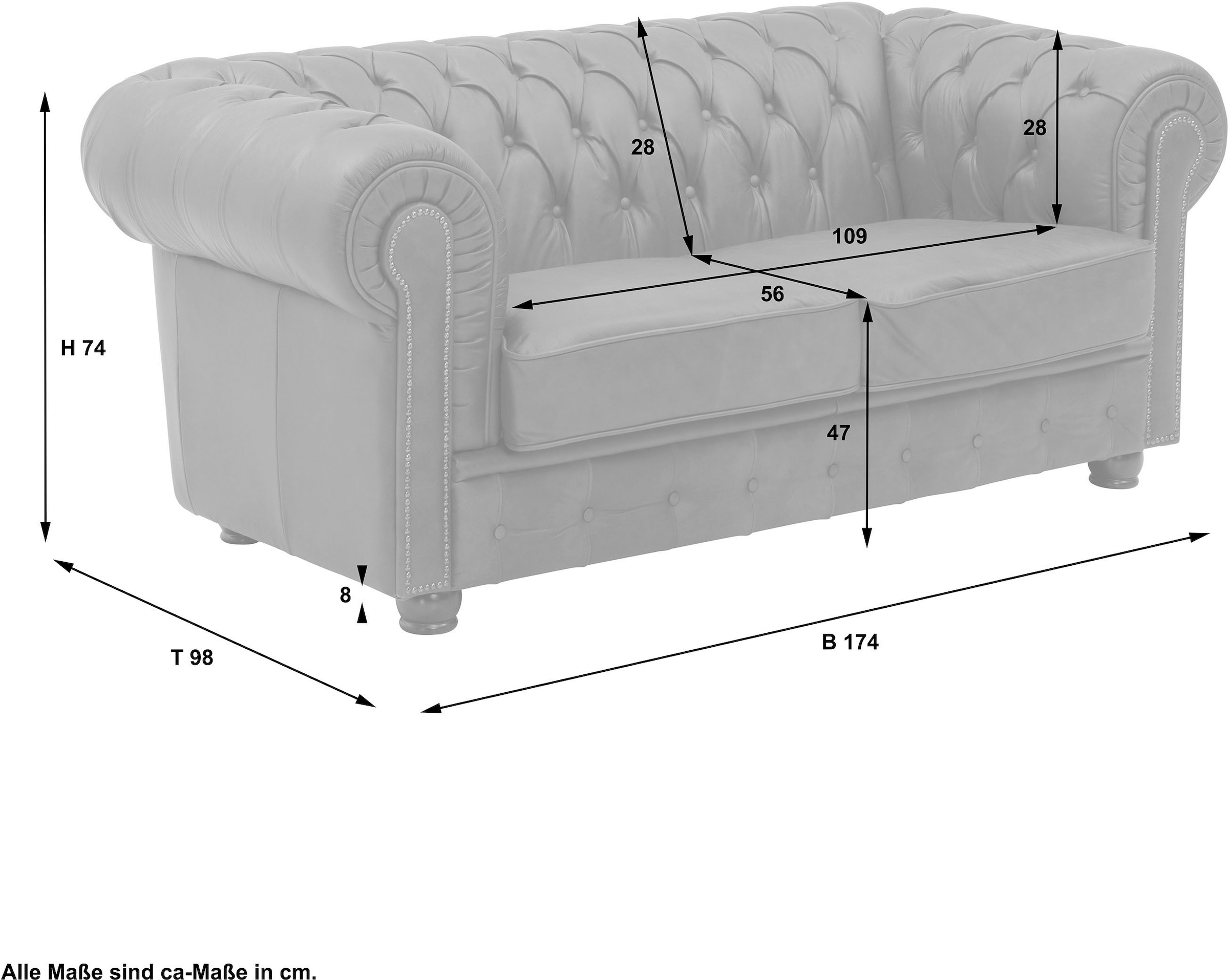 Max Winzer® 2-Sitzer »Norwin Chesterfieldoptik, bequem, tolle Verarbeitungsdetails«, Rautensteppung, Ziernägel in der Chatose