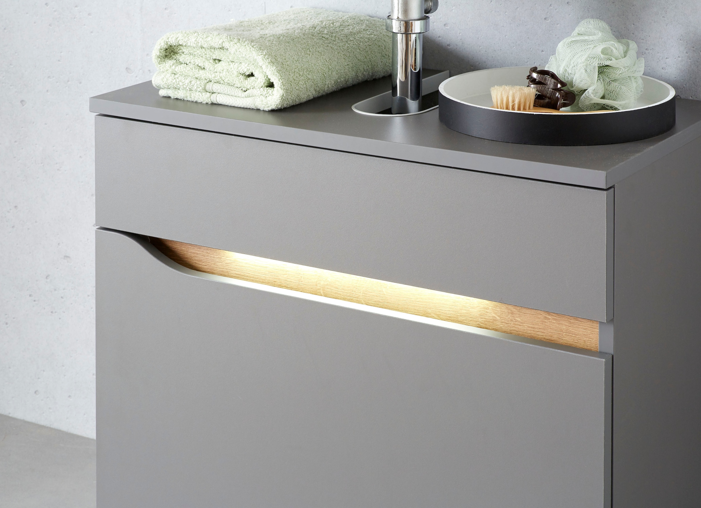 Saphir Waschbeckenunterschrank »Quickset Unterbeckenschrank, 60 cm breit, 1 Schublade« Waschbeckenschrank mit Siphonausschnitt, ohne Waschbecken, grifflos