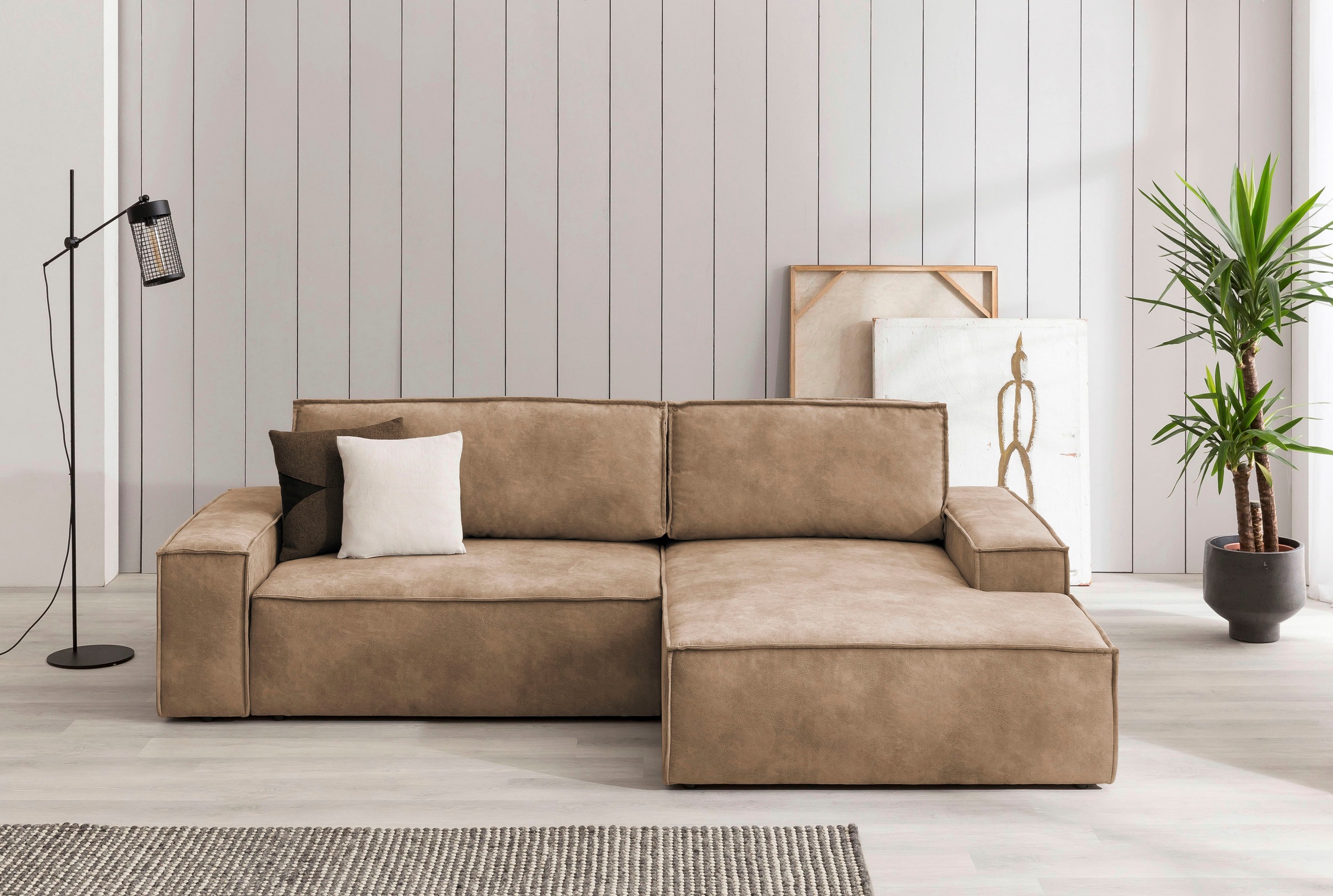 Image of Home affaire Ecksofa "SHERWOOD L-Form, 267 cm - OTTO. Verlässliche Qualität." Schlaffunktion mit Bettkasten (210x136 cm), Cord, Vintage, Samtvelours
