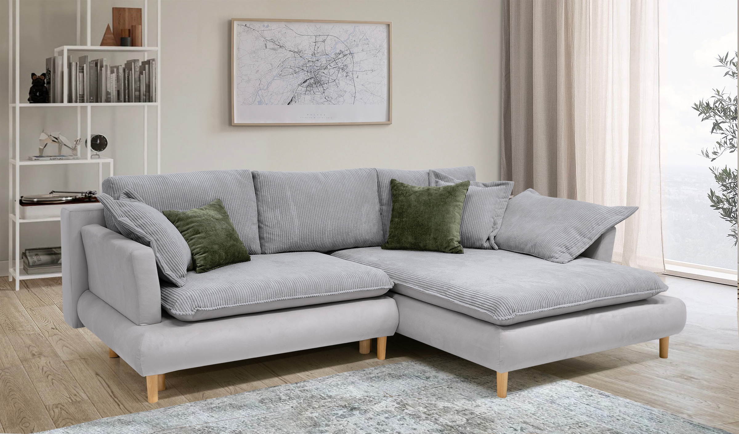 Image of COLLECTION AB Ecksofa "Mandela L-Form, B: 264 cm" Bettfunktion, Bettkasten & 5 Zierkissen, Federkern