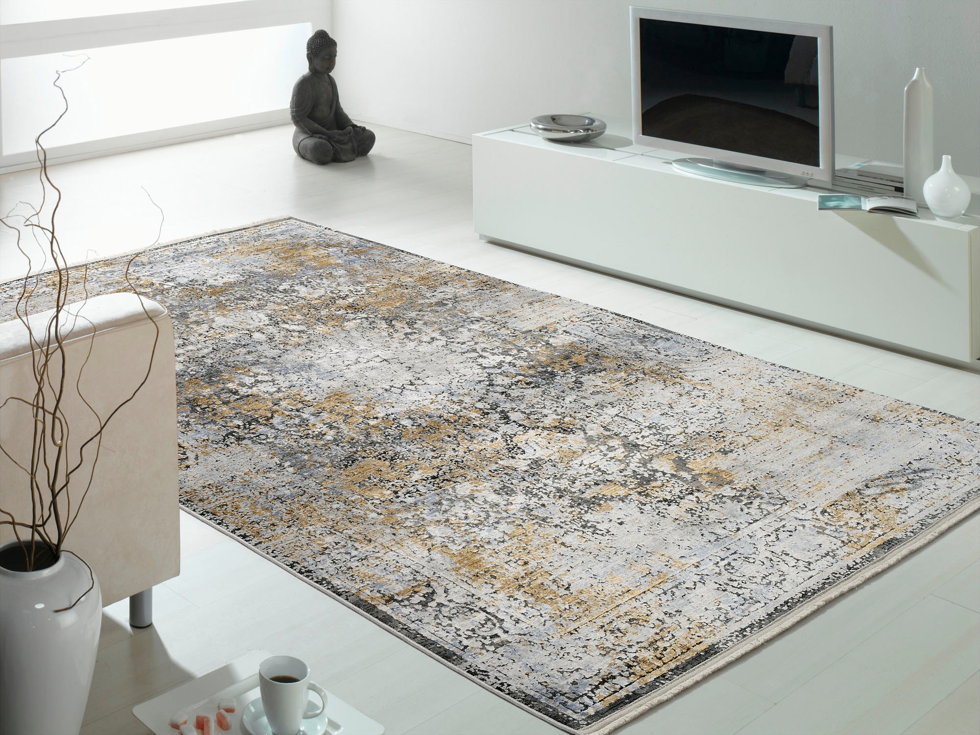 Image of OCI DIE TEPPICHMARKE Teppich "IMPRESSION VERA" rechteckig 8 mm Höhe Vintage, feine Fransen, leichter Glanz durch Viskose, Wohnzimmer