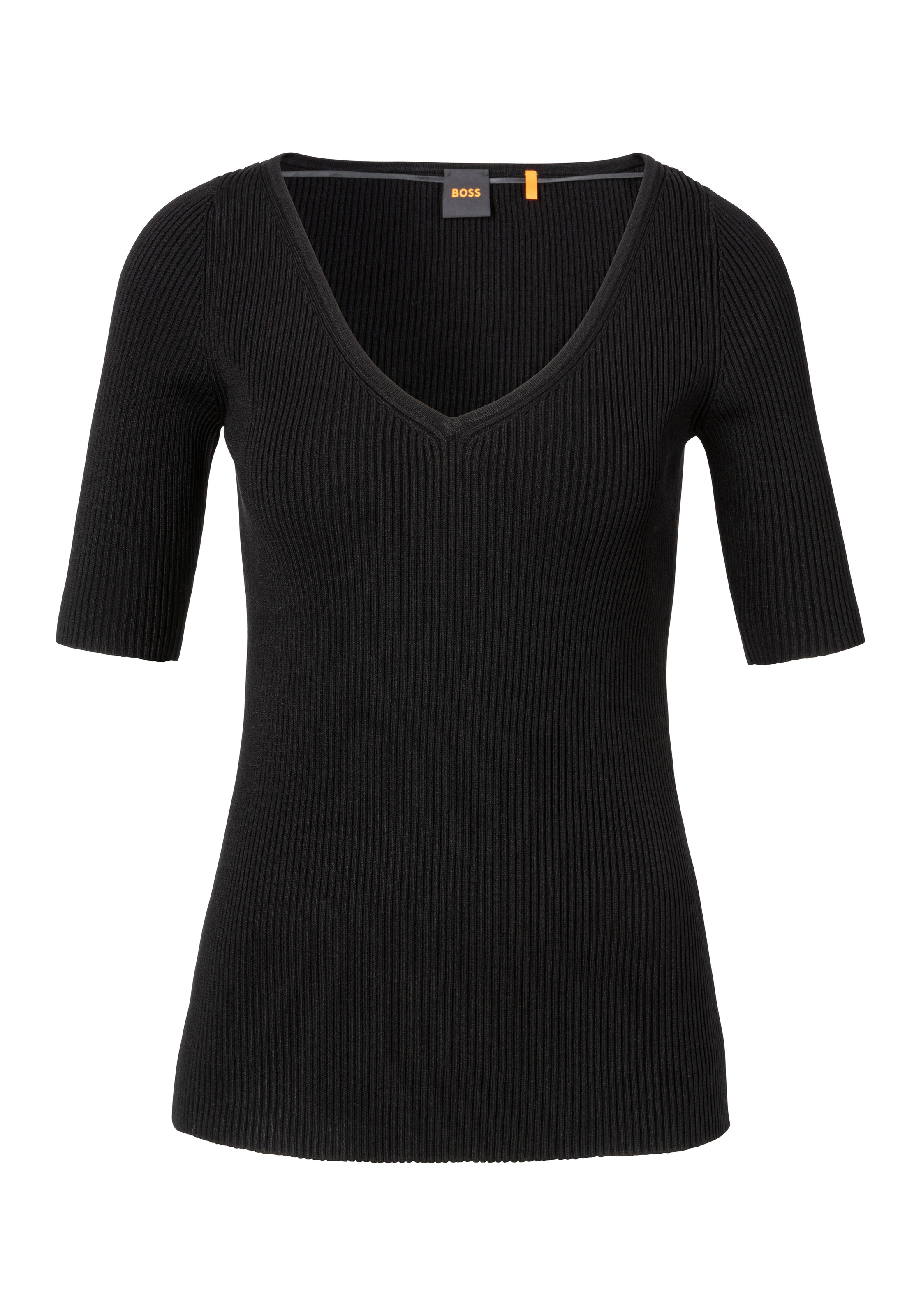 BOSS ORANGE Strickpullover »Faradisco Premium Damenmode«, mit BOSS Metallcharm