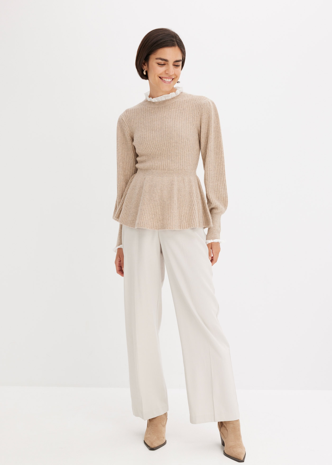 bonprix Strickpullover »Pullover« mit Blusen-Einsatz, Ballonärmel mit breitem Bündchen, tailliert
