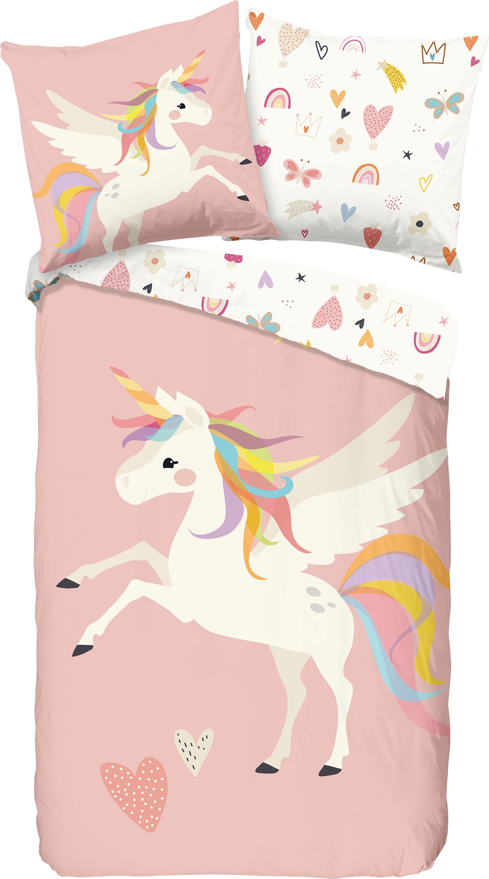 good morning Kinderbettwäsche »Unicorn«, Baumwolle, 135x200, Reissverschluss, Wendeoptik, Mädchen, Einhorn, Rosa