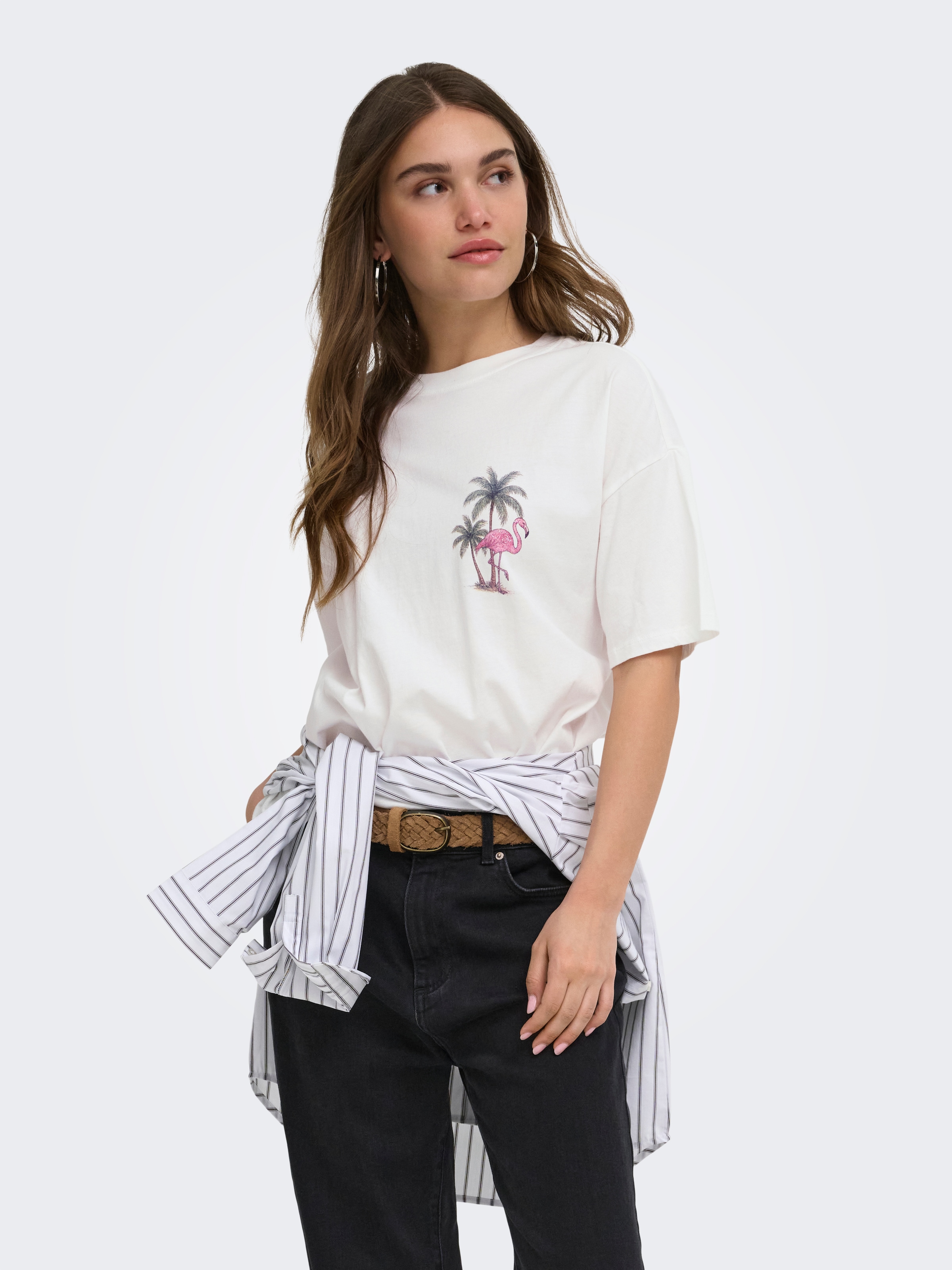 Image of ONLY Kurzarmshirt "ONLLUCY BOXY S/S TOP JRS" Baumwolle, Rundhals