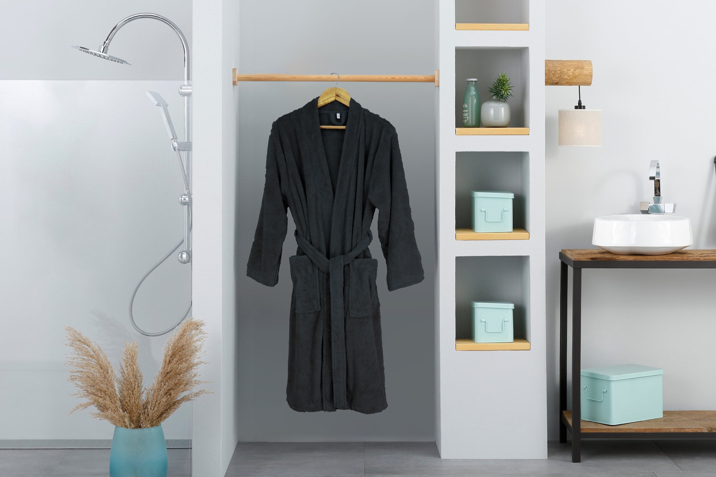 my home Peignoir de bain unisexe »Lillou Kimono, ideal für Sauna & Spa, Hotelbademantel, Morgenmantel« 1 cuis tlg., kuschelig weicher Fleece, plüsch, für Damen und Herren, XS-3XL