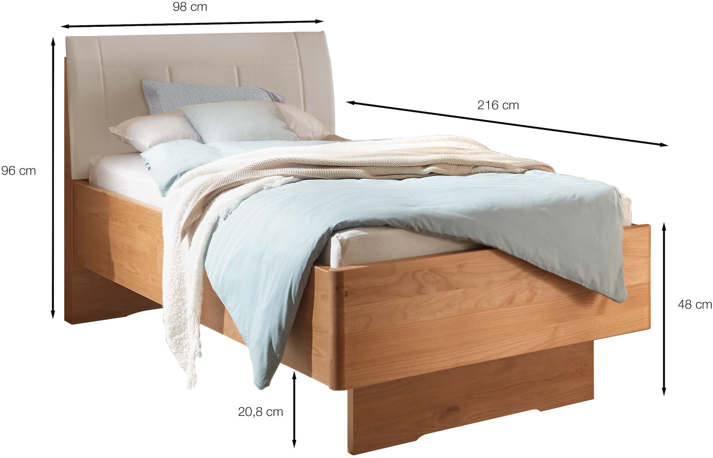 WIEMANN Lit en bois »Cardiff, Bettgestell, Bettrahmen, teilmassiv, mit Polsterkopfteil« Belastbarkeit 110/220 Kg, 4-fache höhenverstellbar, MADE IN GERMANY,  Fussteil aus Massivholz, verschiedene Grössen