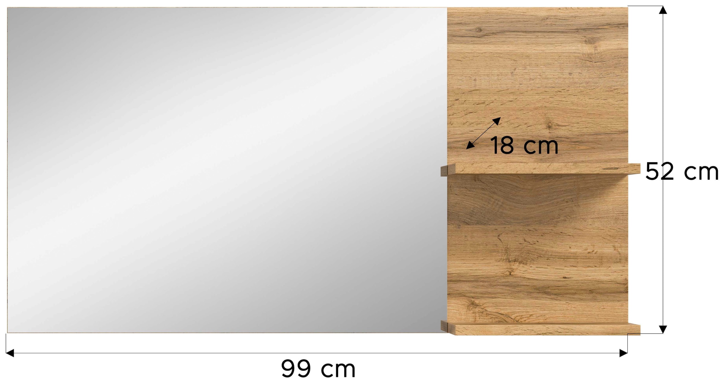 GOODproduct Spiegel »MAMBO II, Breite 99cm, 2 Ablageböden, grosse Spiegelfläche« Garderobenspiegel, Flur, Diele, Spiegel mit Ablage, Spiegelpaneel