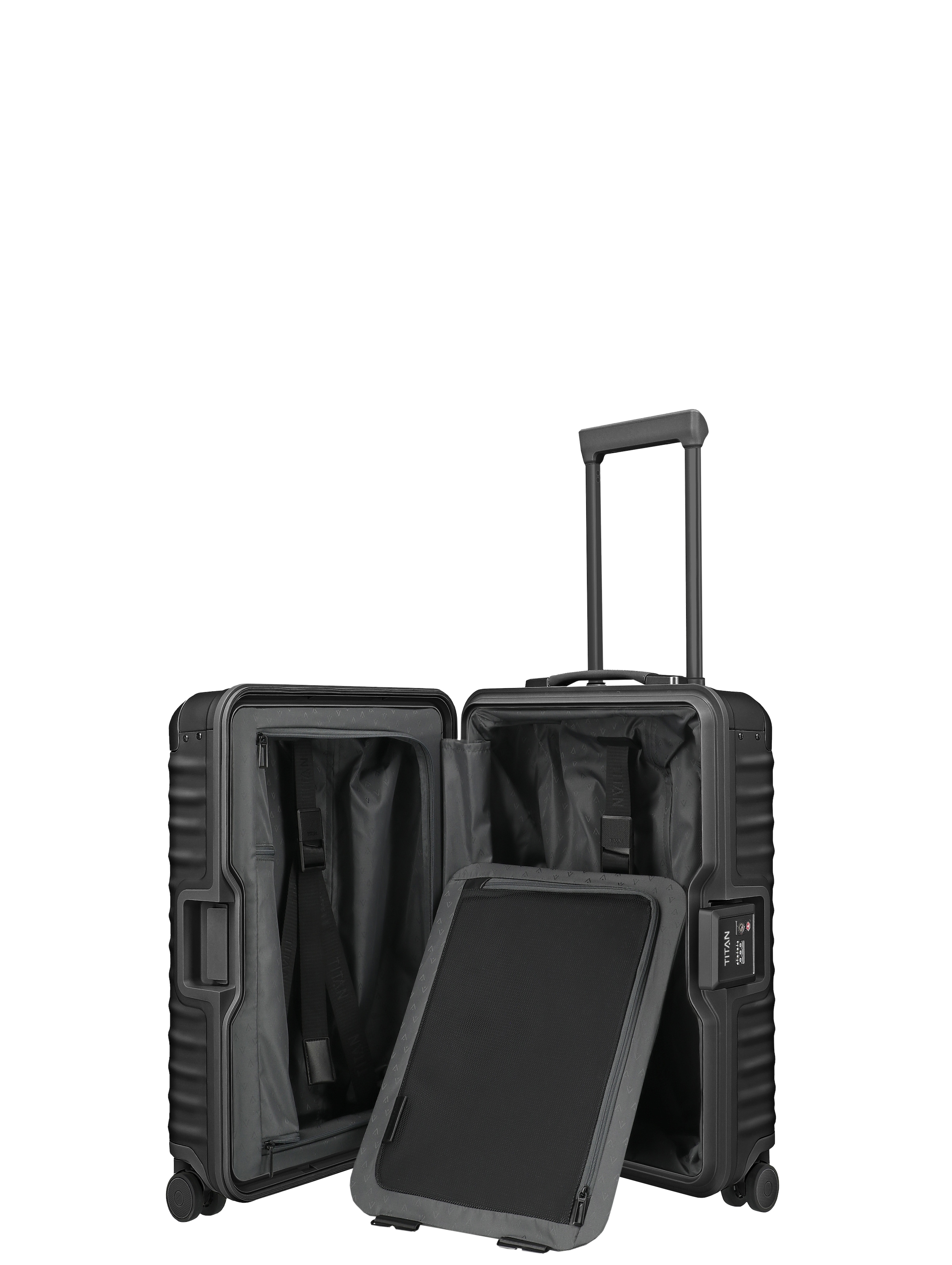 TITAN - Made in Germany Trolley »ETERNITY S23 Aluminium Bordkoffer Made in Germany« 45 l 4 Rollen 100 % aluminium, cadre intelligent et poignées en cuir véritable