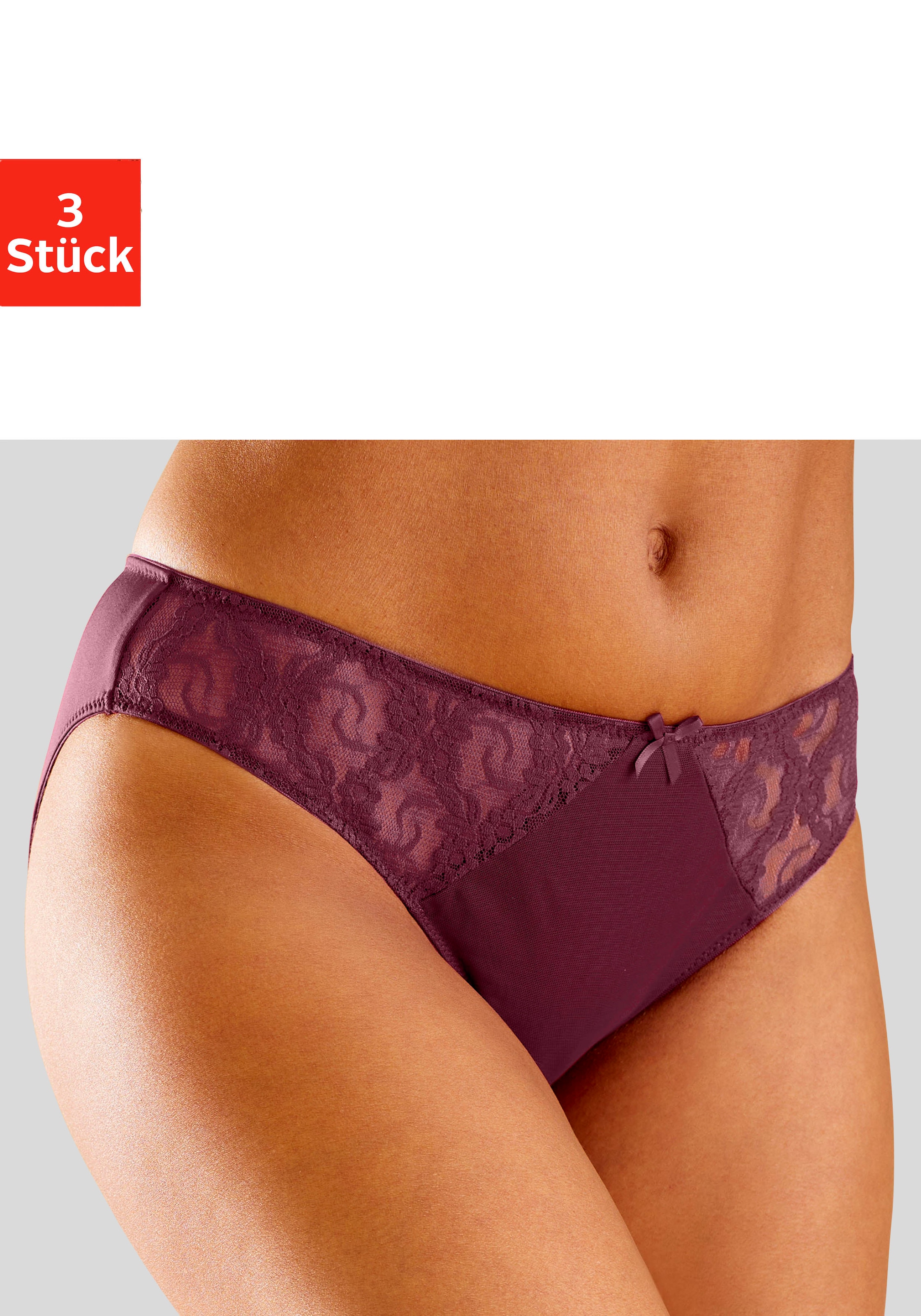 Image of petite fleur Slip Packung, 3 Stück, mit hübschen Spitzeneinsätzen