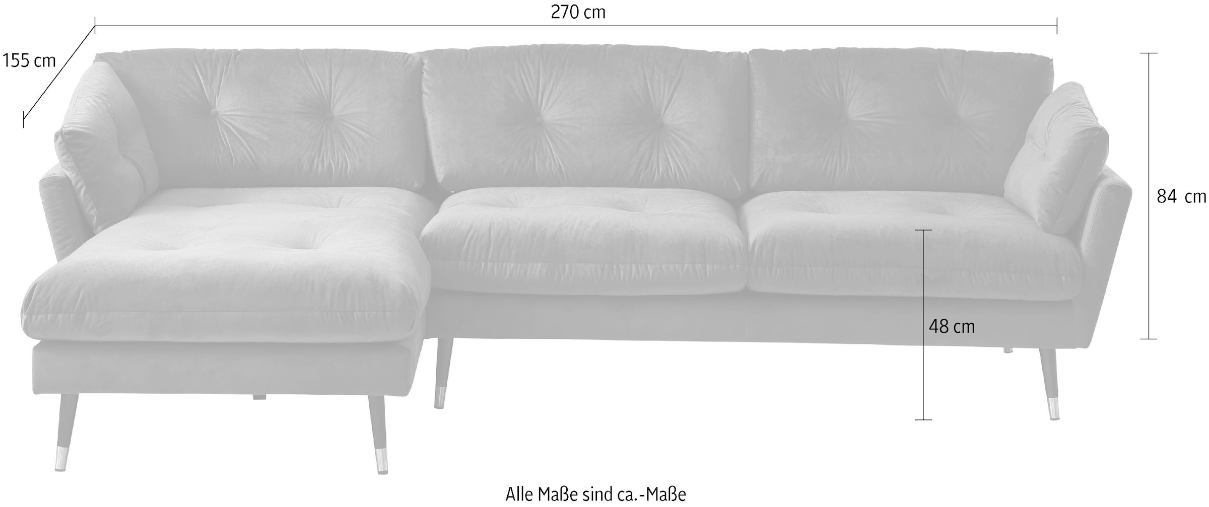 Trends by HG Ecksofa »Japan L-Form« mit Fuss in Holz-Metallkombination, Recamiere rechts oder links