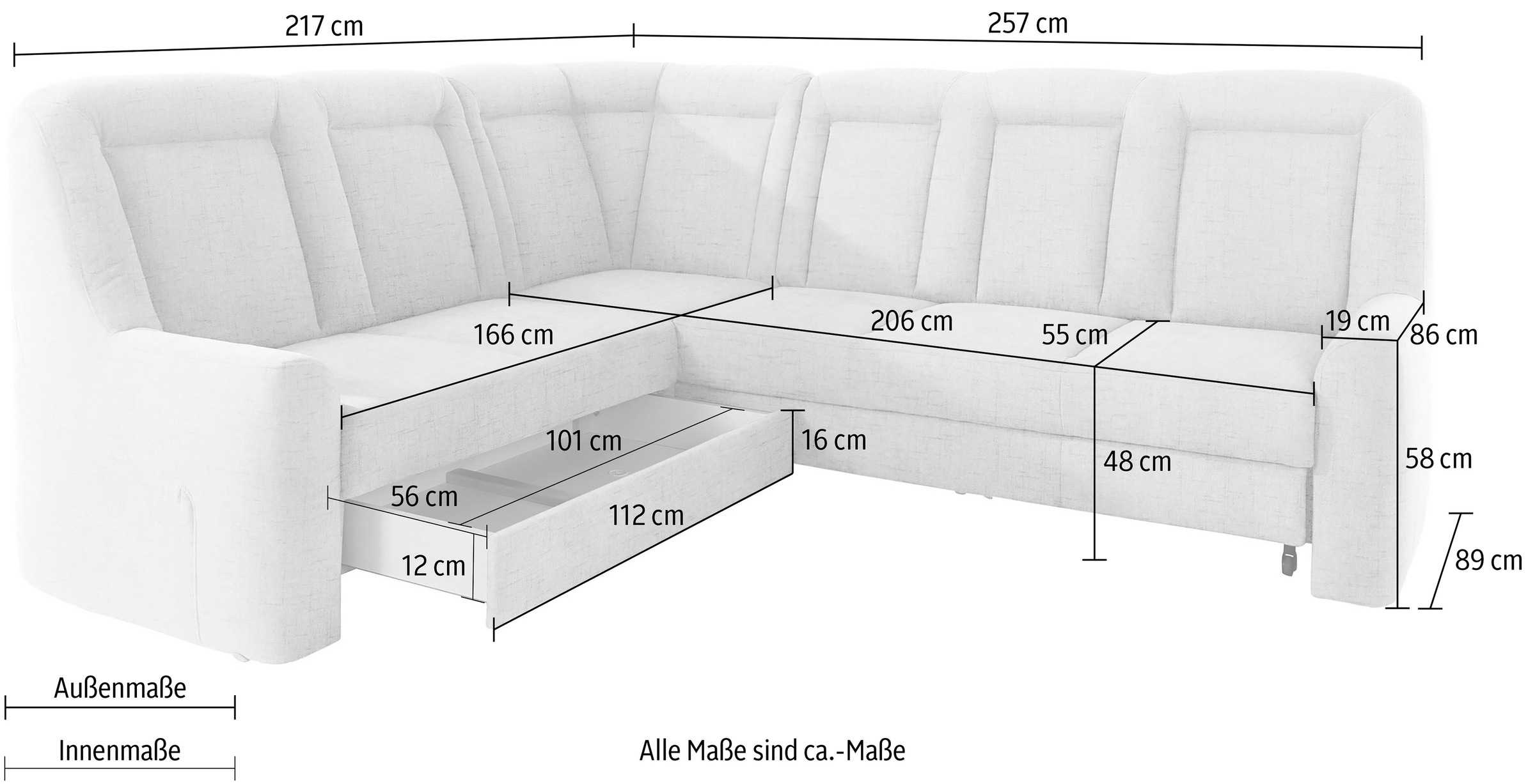 sit&more Ecksofa »Melissa L-Form«, klassisches Polsterprogramm, wahlweise Bettfunktion und Schubkasten