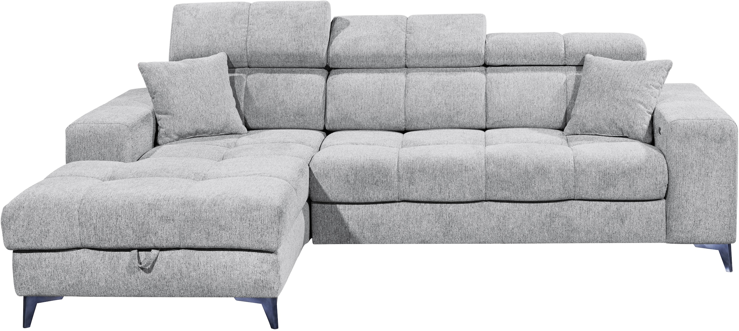 ED EXCITING DESIGN Canapé d'angle »Sydney L-Form mit Bettfunktion, Bettkasten, Kopfteilverstellung« motorischer Sitztiefenverstellung, USB-Port & 2 Zierkissen