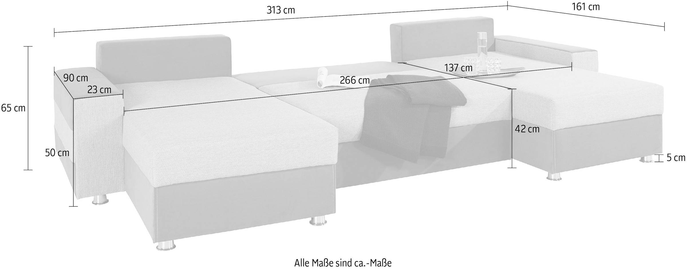 COLLECTION AB Wohnlandschaft »Antalya U-Form« mit Bettkasten und Bettfunktion, 2 Zierkissen inklusive