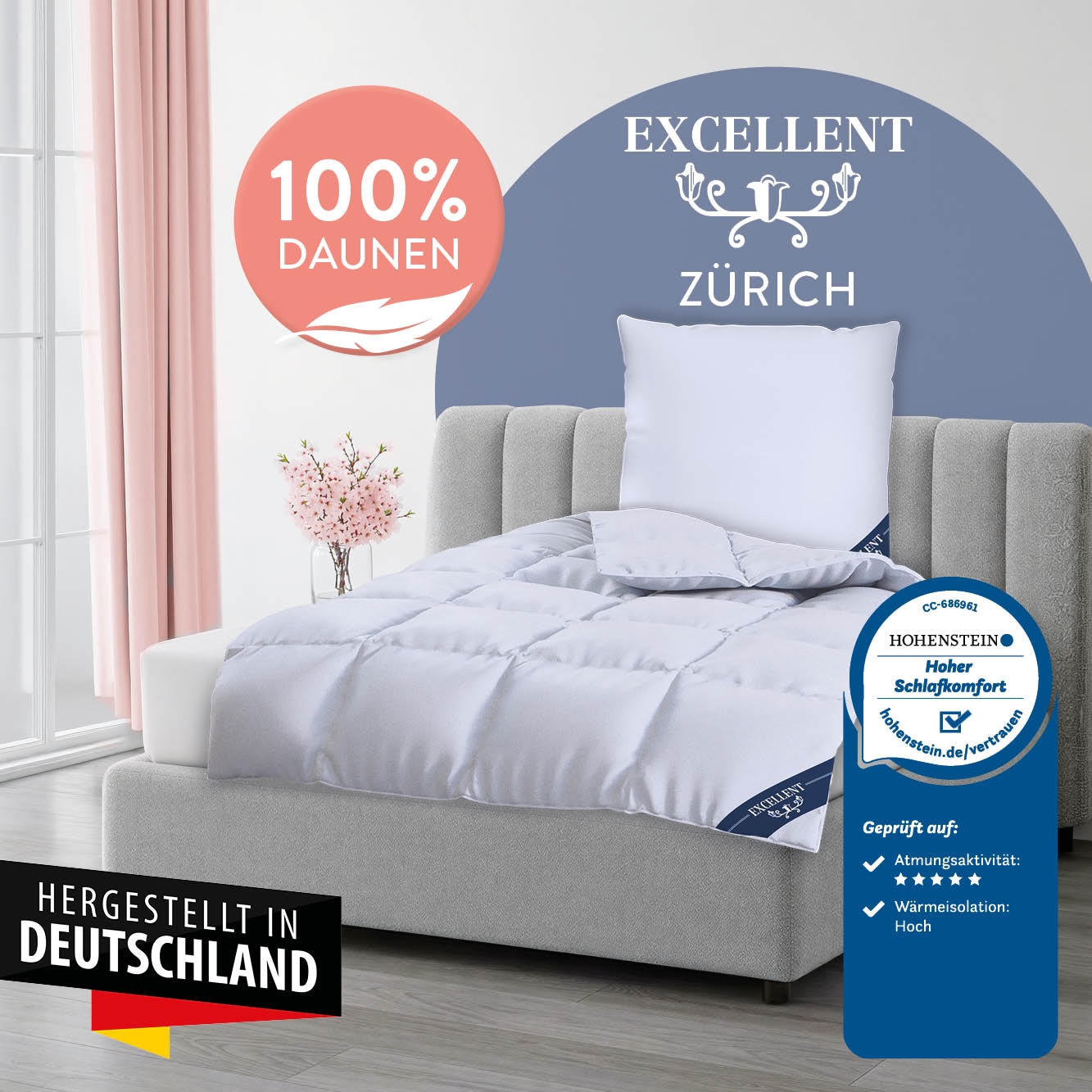 Excellent Daunenbettdecke »Zürich, Bettdecke normal mit Bestnote "Hoher Schlafkomfort" bewertet.« normal Füllung 100% Daunen 1 Stk. tlg. Bettdecke 135x200 cm, 155x220cm und weitere Grössen, Made in Germany