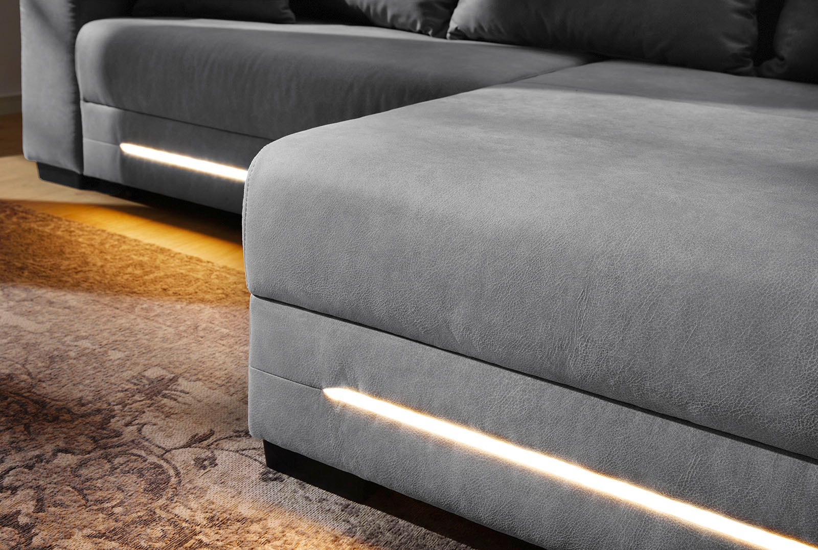 Jockenhöfer Gruppe Canapé d'angle »Spotlight XL L-Form, B: 261 cm« avec fonction couchage, coffre sous le lit, lumière et 2 coussins décoratifs
