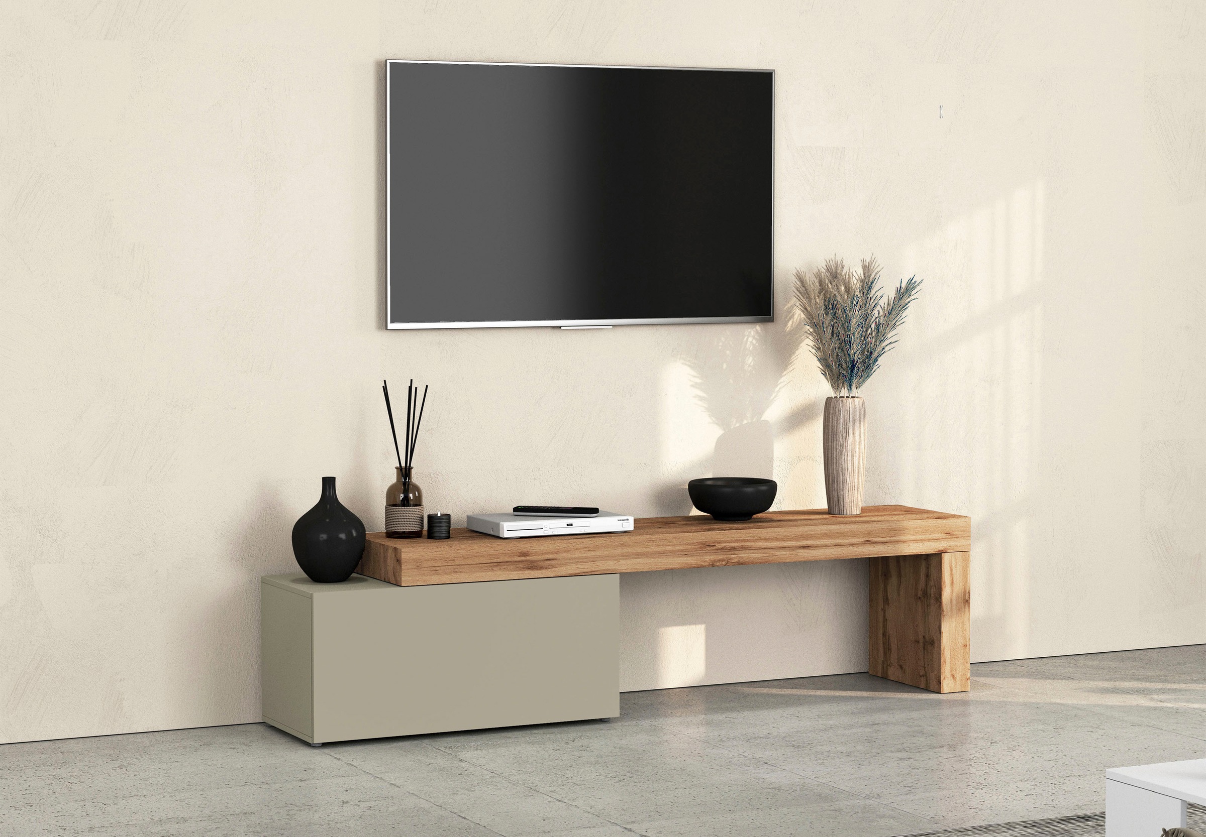 Image of GOODproduct Lowboard "Chronos TV-Board, TV-Schrank" Breite verstellbar von 180 bis 260 cm, 1 Stk. tlg. Breite 220 cm TV-Board,Lowboard,1 Klappe und ein L-Förmiger Aufsatz