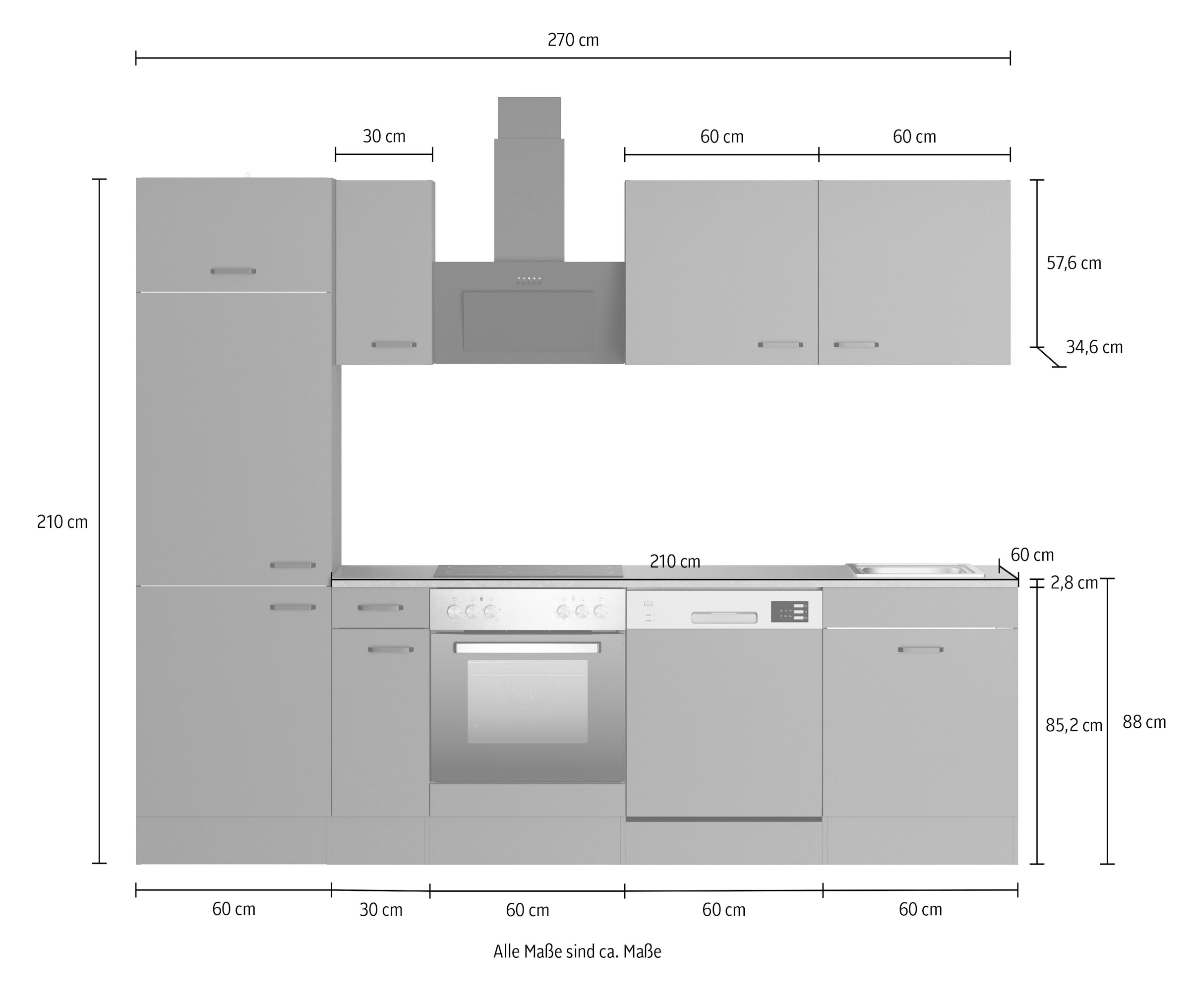 OPTIFIT Küchenzeile »OPTImulti« Breite 270 cm, wahlweise mit E-Geräten