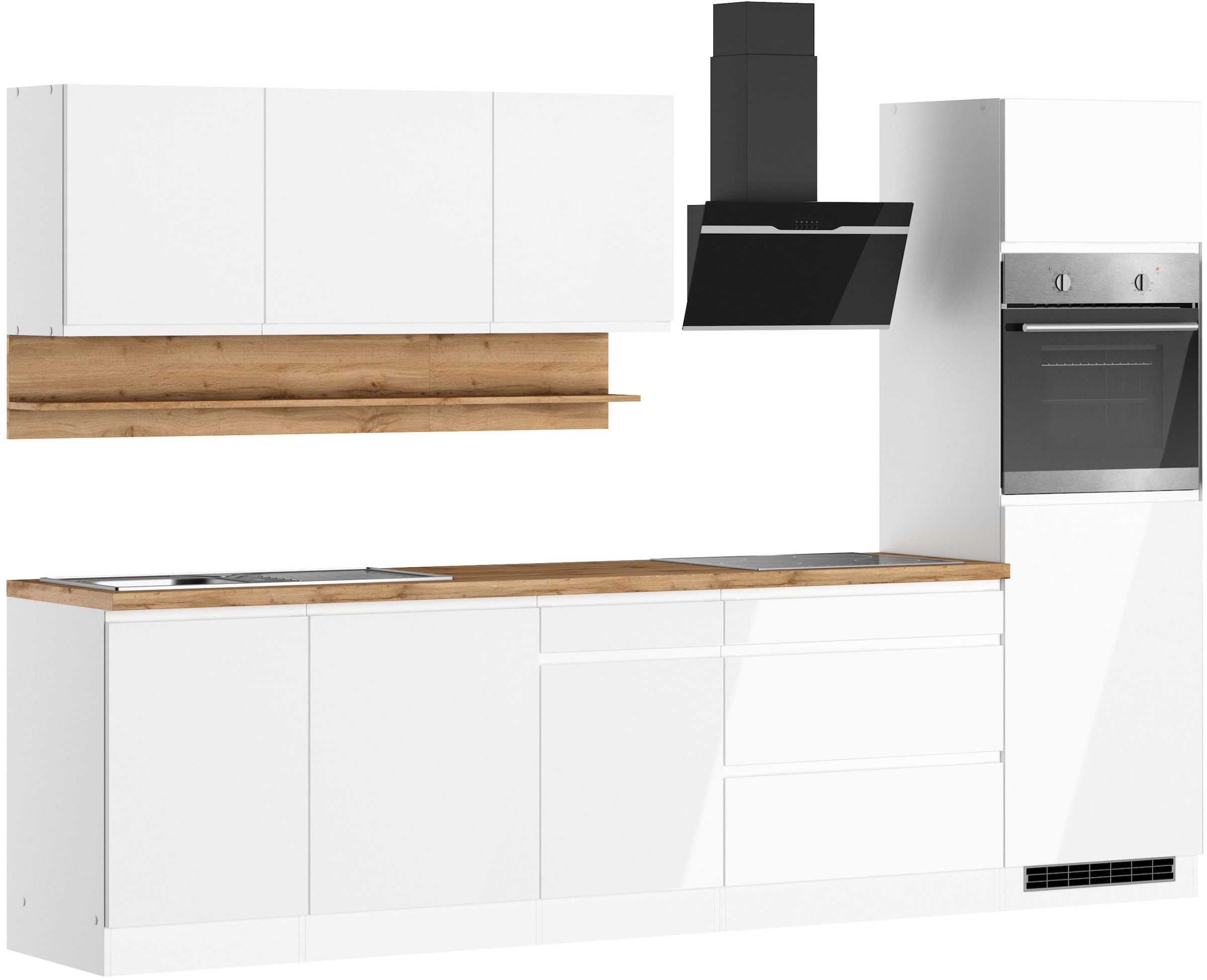 KOCHSTATION Küchenzeile »KS-Virginia,neu in verbesserter Ausführung« Arbeitsplatte 38 mm stark, Stauraum, Softclose,  Breite 300 cm, Soft-Close, wahlweise mit E-Geräten