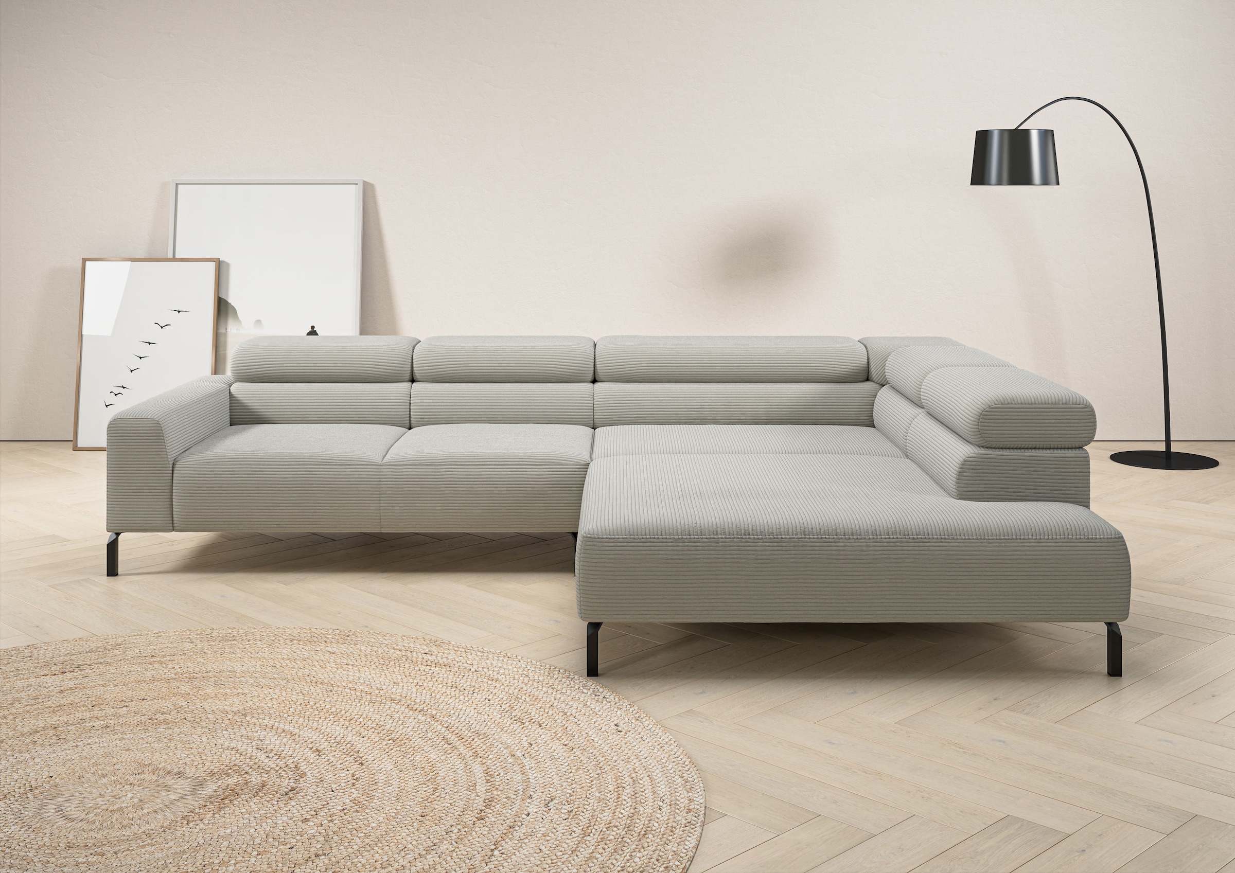 Image of Home affaire Ecksofa "Antonelli, L-Form, inkl. Kopfteilverstellung, Breite 312 cm, bequem" ohne Sitztiefenverstellung, in Cord, hellgrau