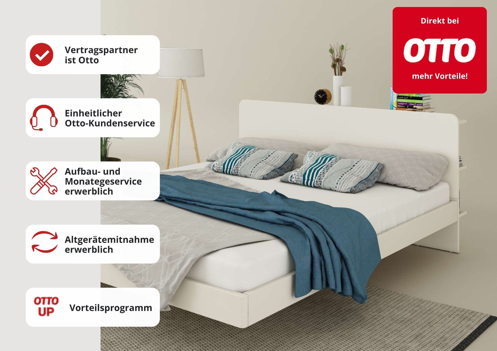 GOODproduct Lit en bois massif »Amaliah Schwebebett, versteckte Regale hinter dem Kopfteil,« effet flottant, avec sommier à lattes, design moderne, qualité stable
