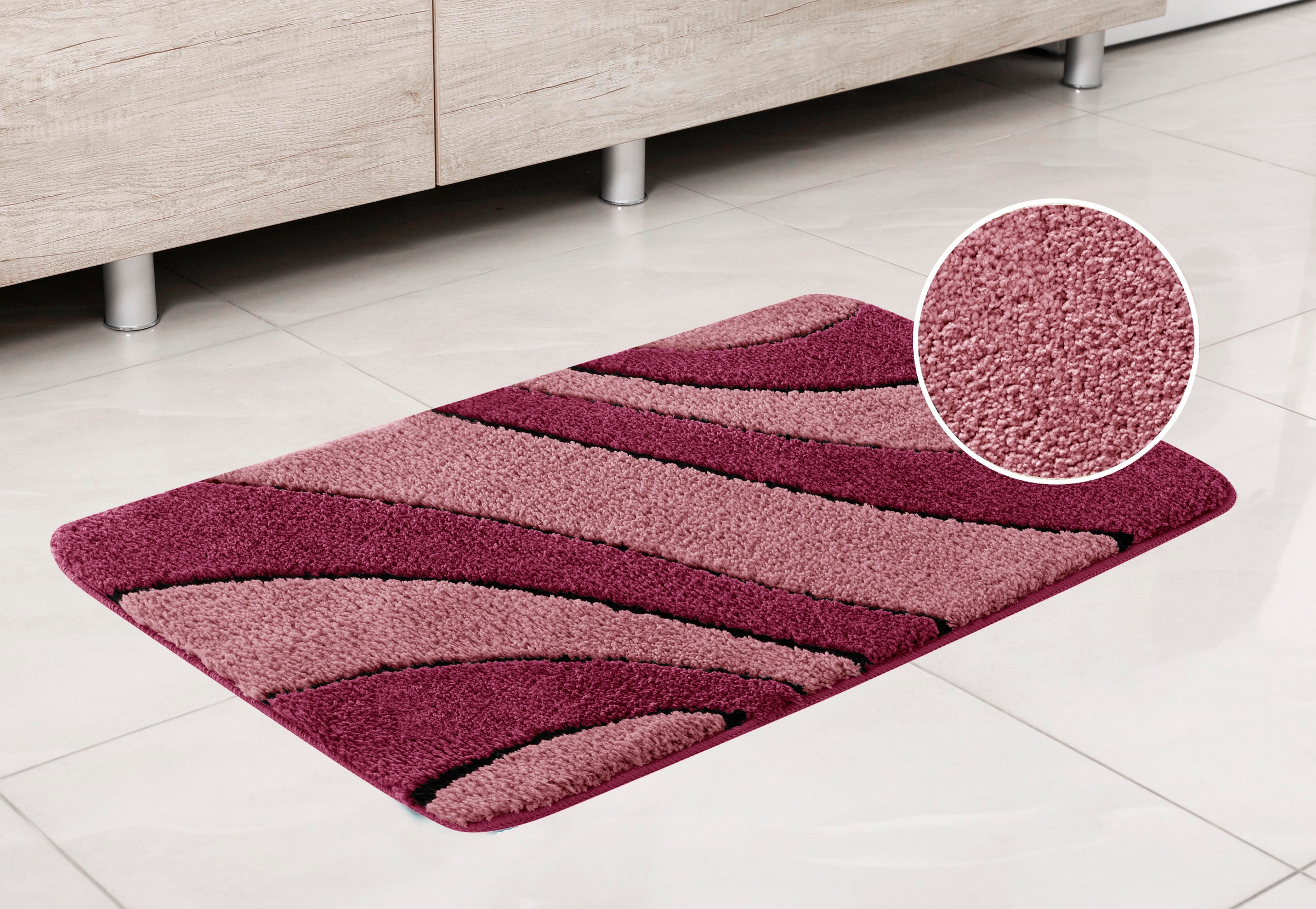 my home Badematte »Anna, Badvorleger, Badezimmer Teppich«, rutschhemmend beschichtet, fussbodenheizungsgeeignet-schnell trocknend, Badteppich, Hoch Tief Effekt, Modern, Weich, Wellen