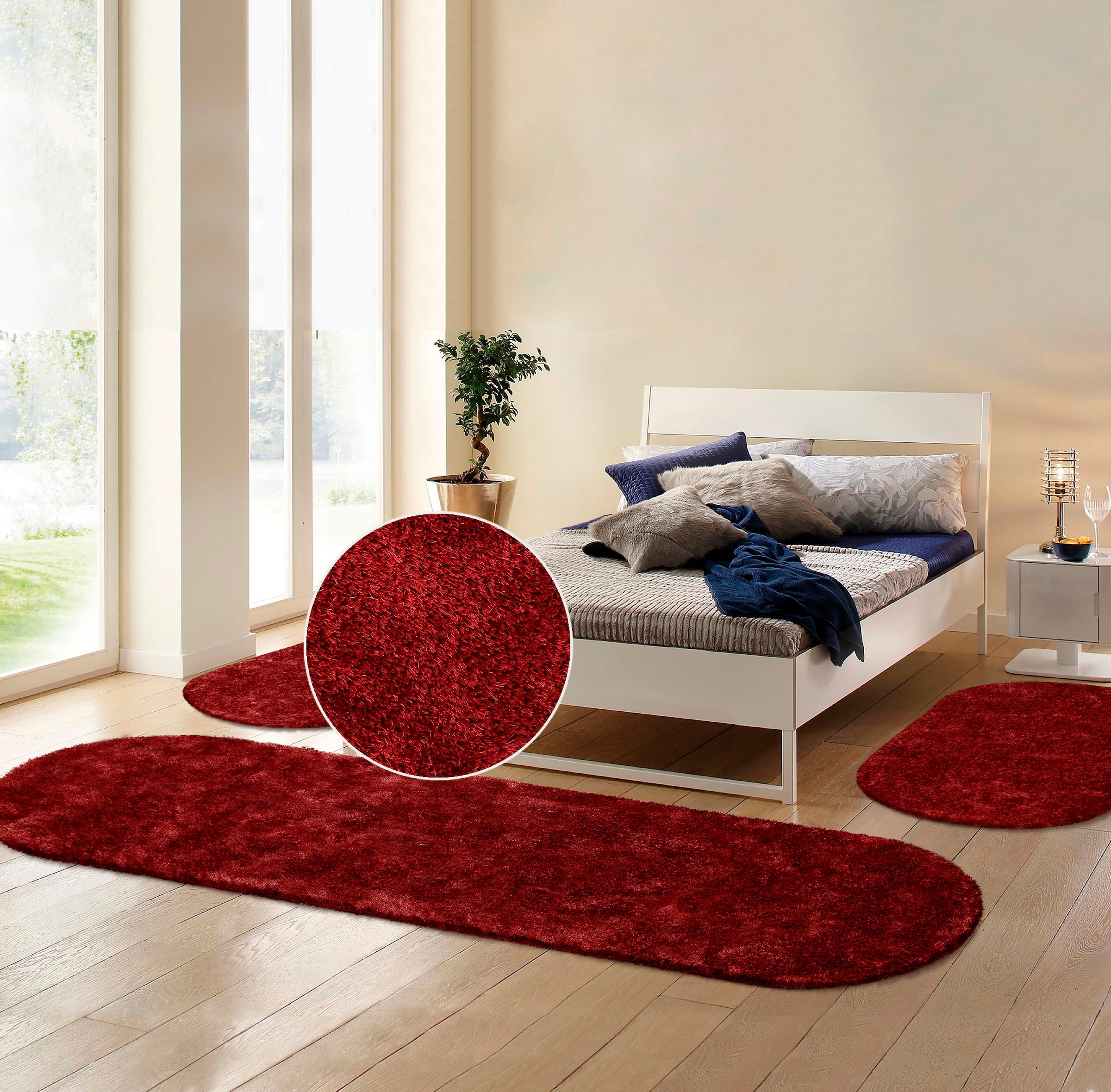Bruno Banani Hochflor-Bettumrandung »Dana Teppich, Kundenliebling«, (3 tlg.), unifarben, Mikrofaser, pflegeleicht, Bettvorleger, Schlafzimmer
