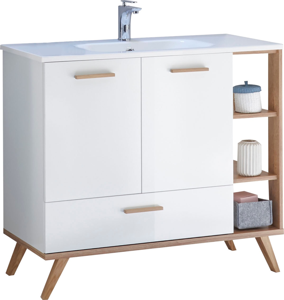 Image of Saphir Waschtisch "Quickset Mineralmarmor-Waschtisch mit Unterschrank, 101 cm breit" Wachplatz, inkl. Türdämpfer, 2 Türen, 1 Schublade, seitliches Fach