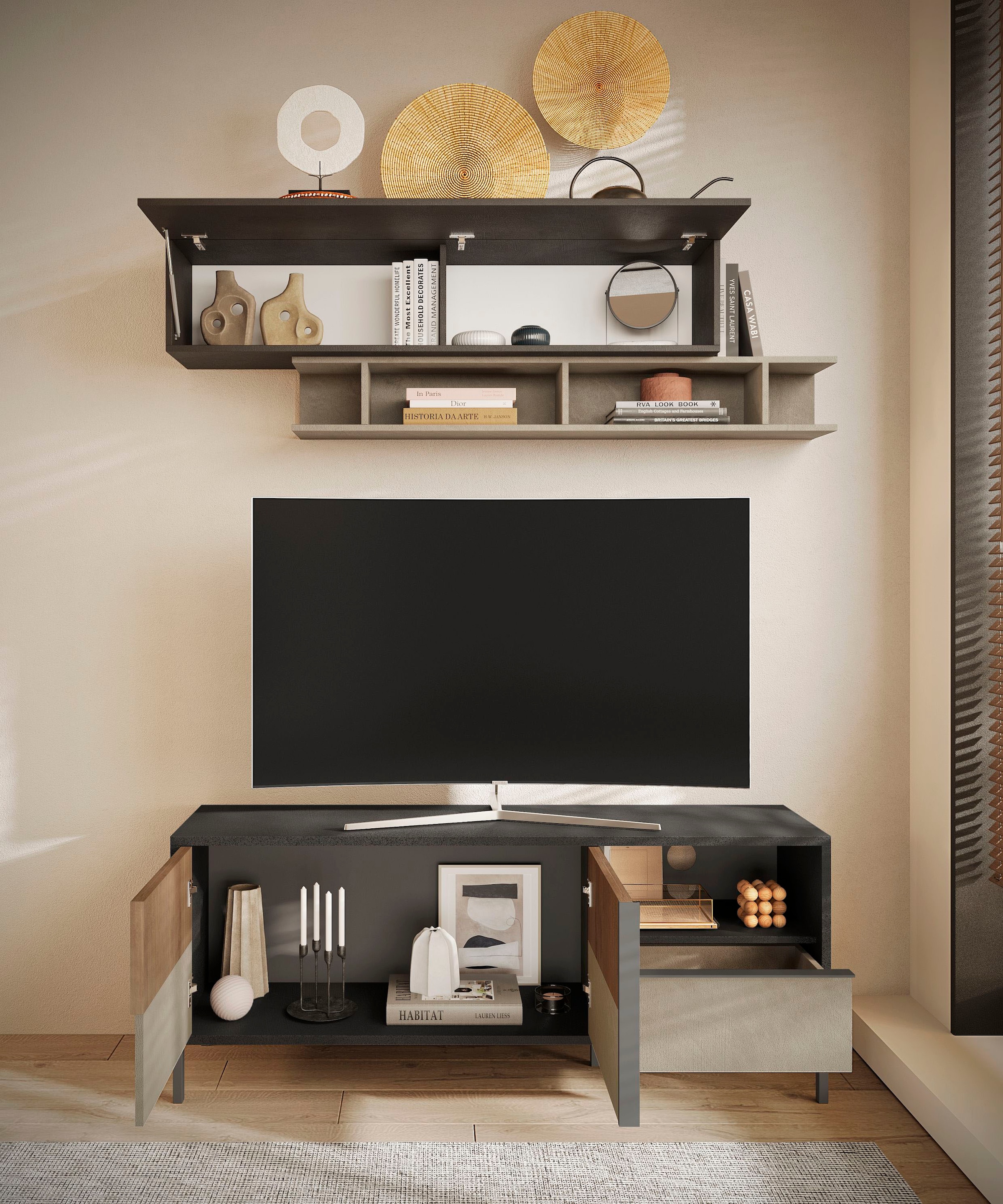 INOSIGN Lowboard »Everest Breite 156 cm, TV-Board mit 2 Türen u. 1 Schubkasten«, Fernsehtisch, TV-Schrank, Soft/Self Closing, Korpus 22 mm