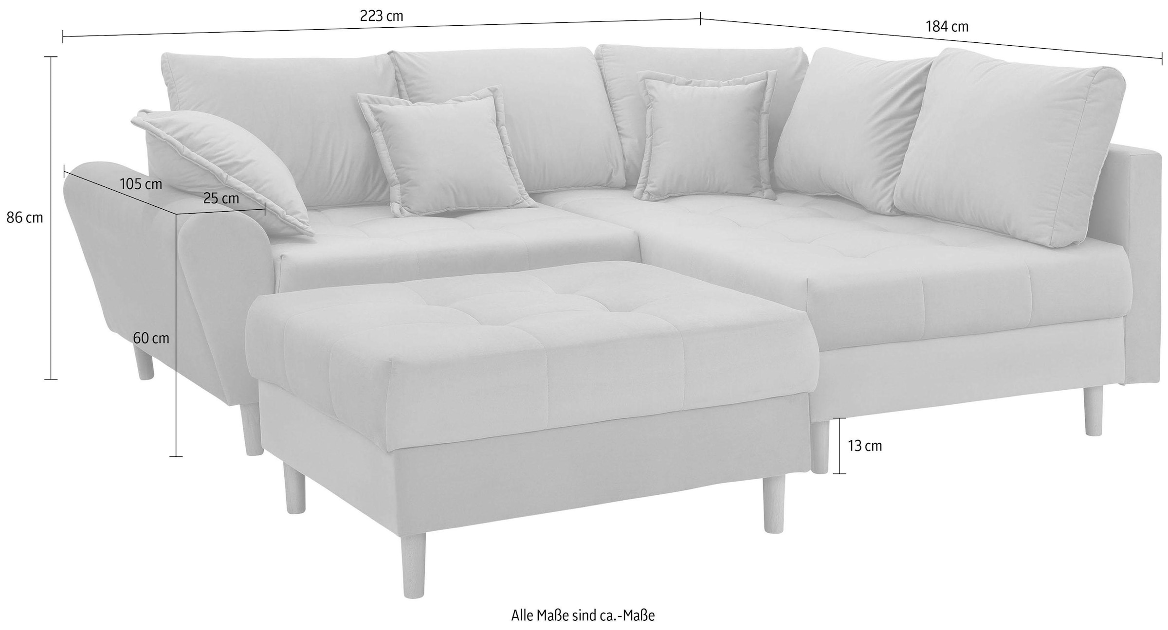 Home affaire Ecksofa Rice,  mit Hocker und  Zier-/Rückenkissen