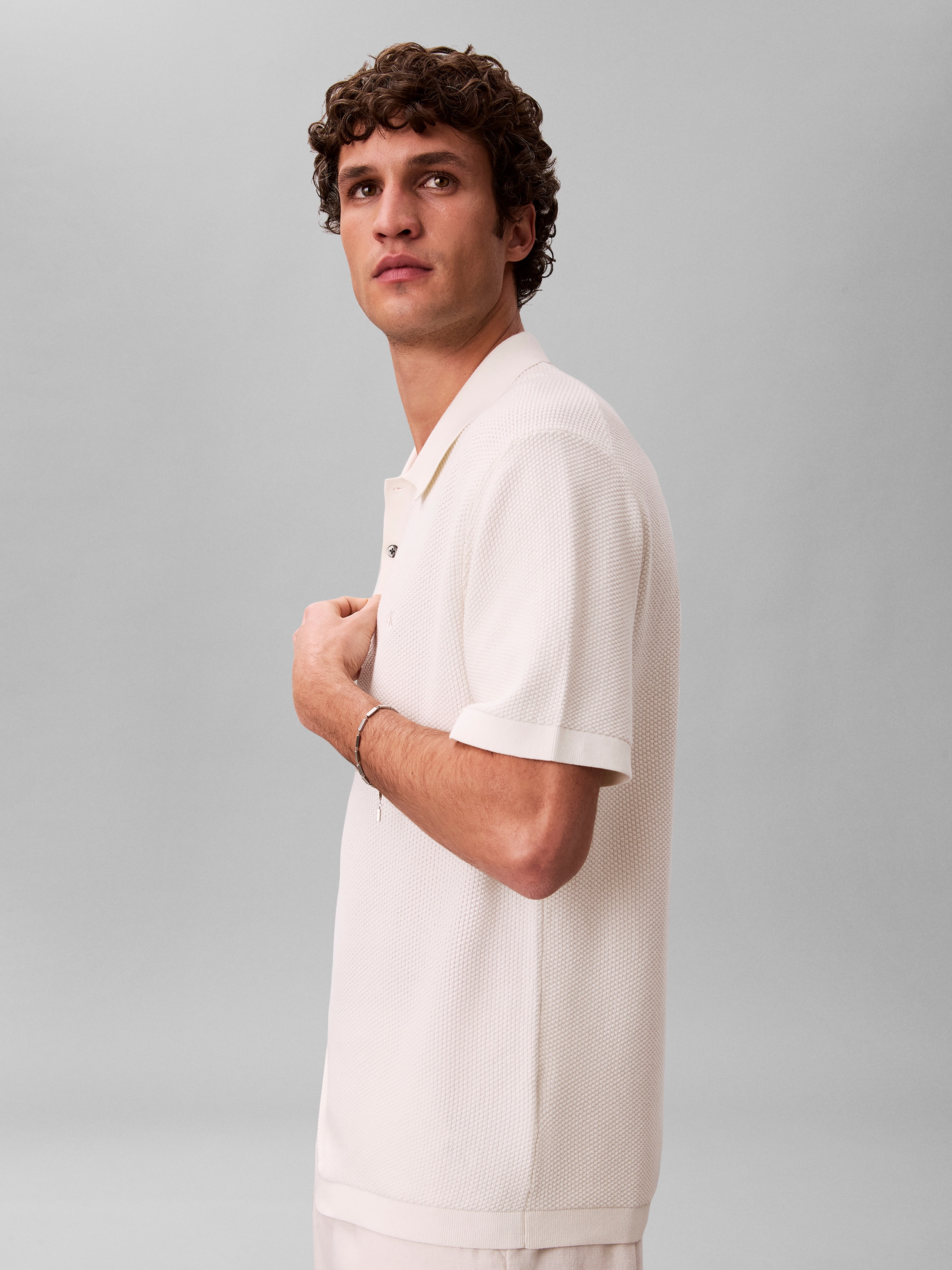 Calvin Klein Pull à manches courtes Tricot structuré, coton pur, coupe régulière