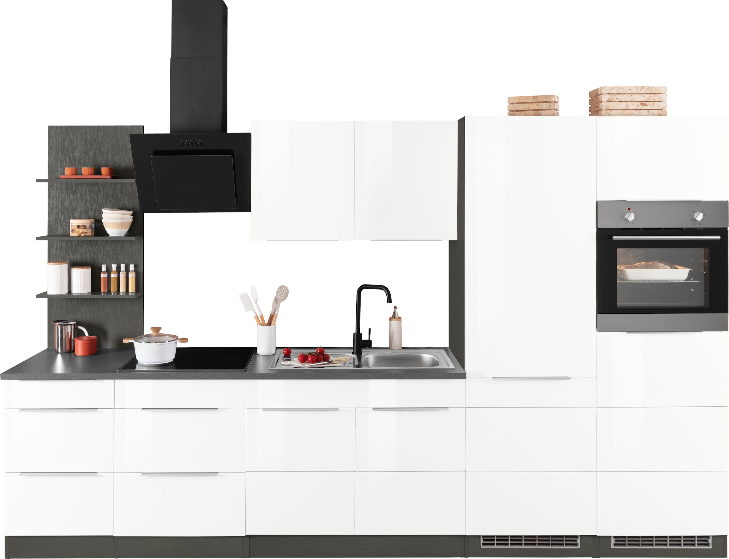 Image of KOCHSTATION Küchenzeile "KS-Brindisi Breite 330 cm" wahlweise mit E-Geräten und Induktion, mit MDF-Fronten und Regal