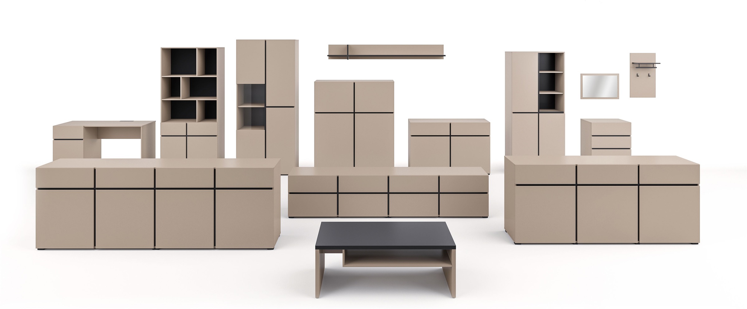 GOODproduct Aktenschrank »Cross, Breite 85 cm, modernem grifflose Standregal, Bücherregal« Standregal mit 6 offene Fächern, 2 Schubladen und 2 Türen, Büroregal