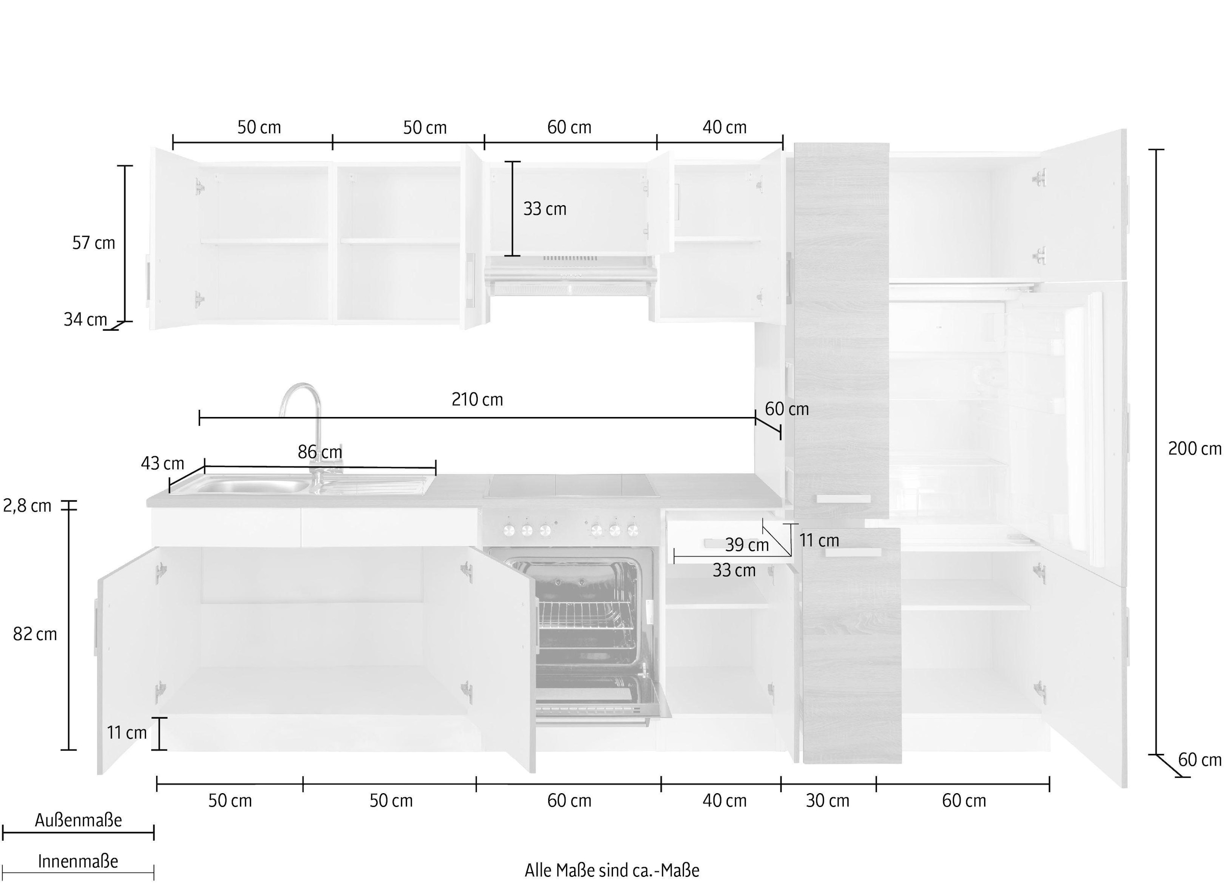 KOCHSTATION Kitchenette »KS-Gera« Largeur 300 cm, avec appareils électriques en option, avec plan de travail