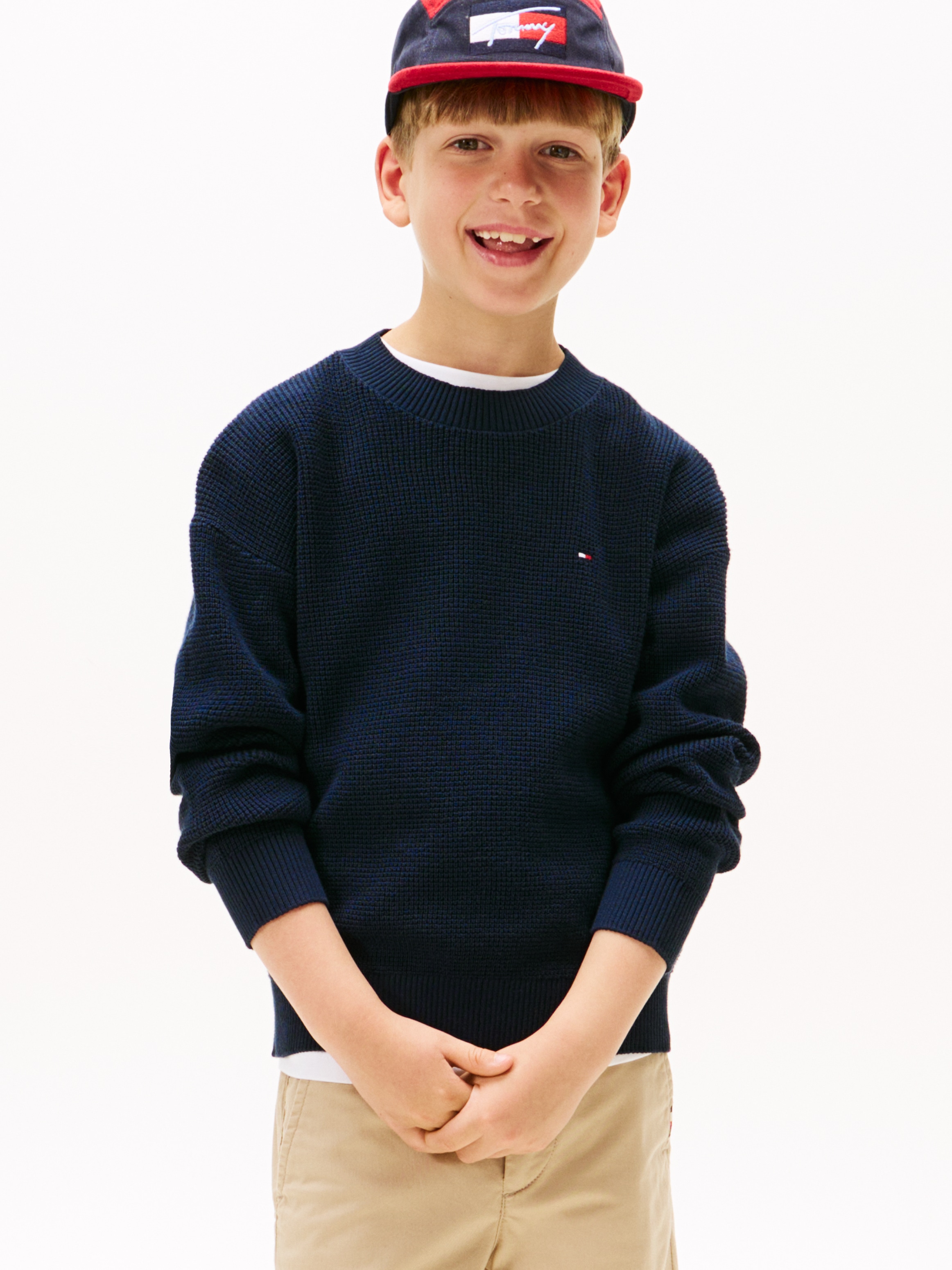 Image of Tommy Hilfiger Rundhalspullover "COTTON TEXTURE SWEATER" für Kinder bis 16 Jahre, Strukturstrick